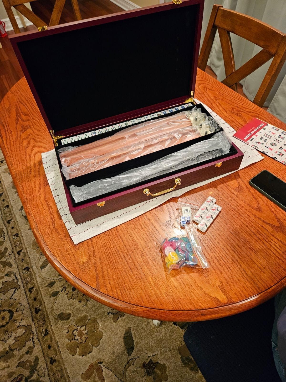 Yellow Mountain Imports American Mahjong Set, Koi Fish with Wooden Case - Four Wooden Racks, Acrylic Pushers, Wright Patterson Scoring Coins, Dice, & Wind Indicator customer photo 1