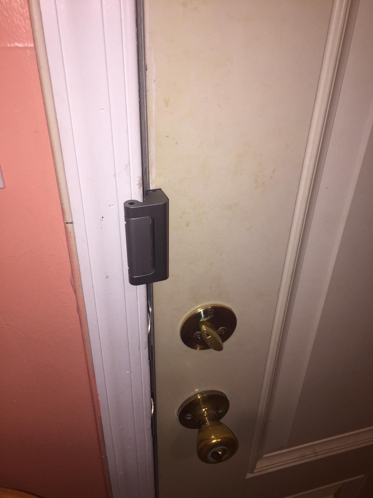 Prime-Line U 10827 Door Reinforcement Lock - Add Extra, High Security to your Home and Prevent Unauthorized Entry - 3 In. Stop, Aluminum Construction, Satin Nickel (Single Pack) customer photo 2