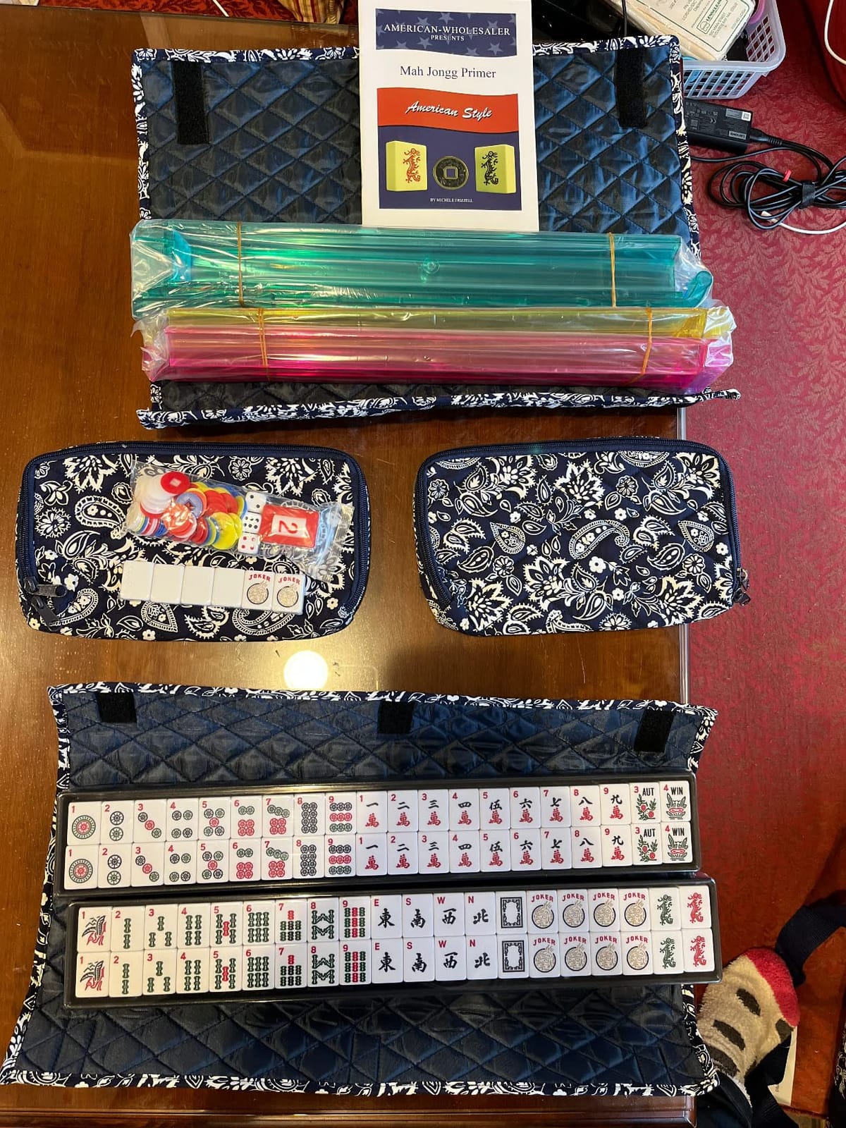 Linda Li New! - American Mahjong Set 166 Premium White Tiles, 4 All-in-One Rack/Pushers, Blue Paisley Soft Bag – Classic Full Size Complete Mahjongg Set customer photo 1
