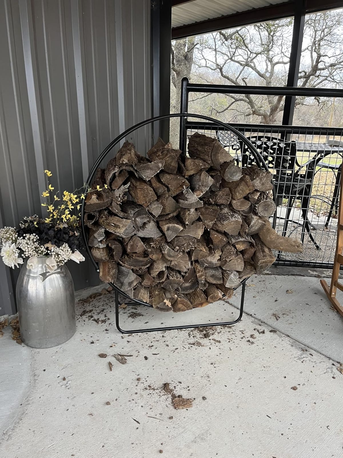 Sunnydaze 48-Inch Outdoor Firewood Rack Hoop - Indoor Round Tubular Steel Fireplace Wood Holder - 700-lb Capacity customer photo 2