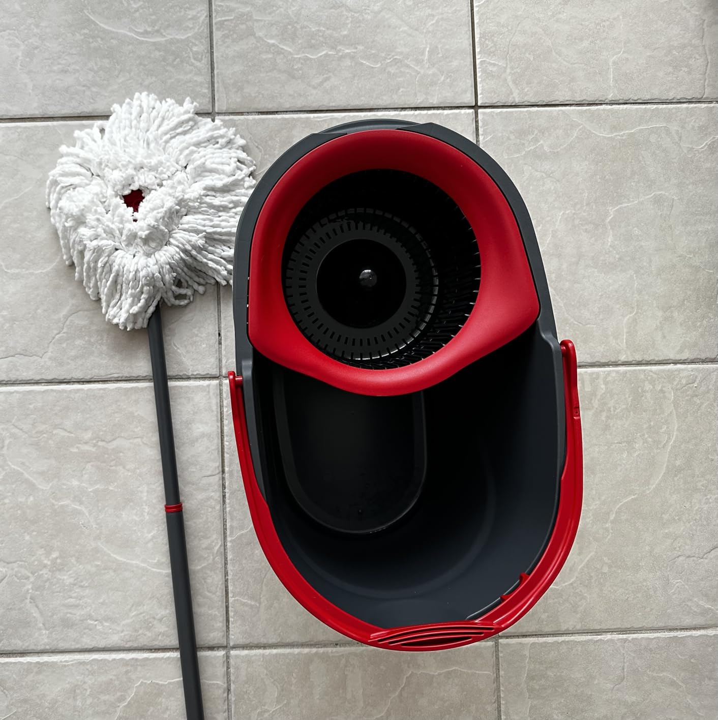 O-Cedar EasyWring Microfiber Spin Mop, Bucket Floor Cleaning System, Red, Gray, Standard customer photo 1