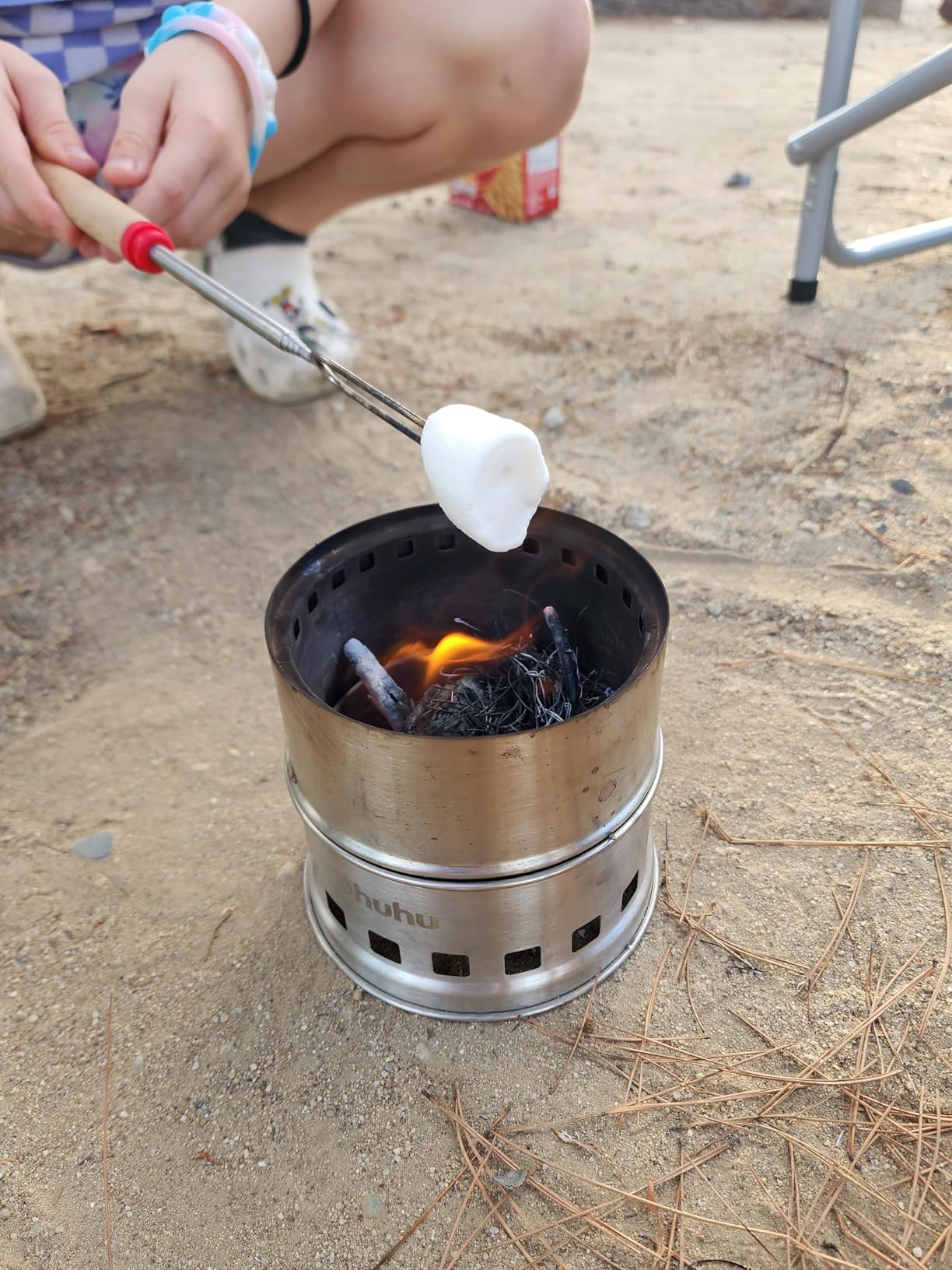 Camping Stove, Ohuhu Camp Stove Wood Burning Stove Stainless Steel Stoves Mini Portable Stove for Camping Picnic BBQ Backpacking Hiking Survival Emergency Cooking Outdoor with Grill Grid Carry Bag customer photo 1