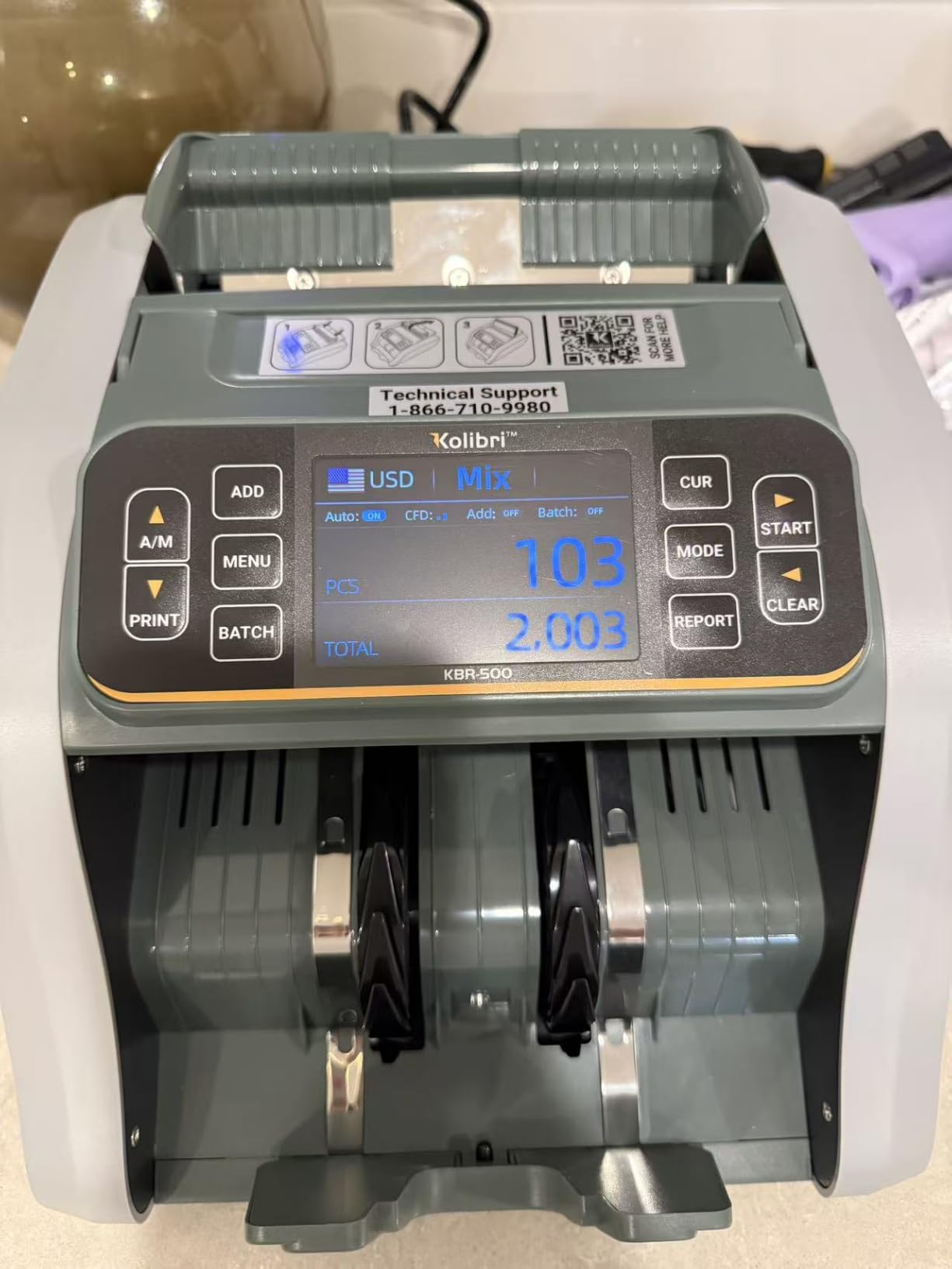 KOLIBRI Money Counter Machine I LCD Display I Business Grade I Dollar, Euro I Advanced UV/MG/IR/DD/HLF Detection I Single Denomination Value Count I 1,500 Notes/Min I 1-Year Warranty I KOLIBRI UV/MG customer photo 1