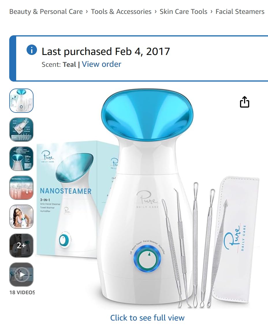 Pure Daily Care NanoSteamer Large 3-in-1 Nano Ionic Facial Steamer with Precise Temp Control - Humidifier - Unclogs Pores - Blackheads - Spa Quality - Bonus 5 Piece Stainless Steel Skin Kit (Teal) customer photo 2