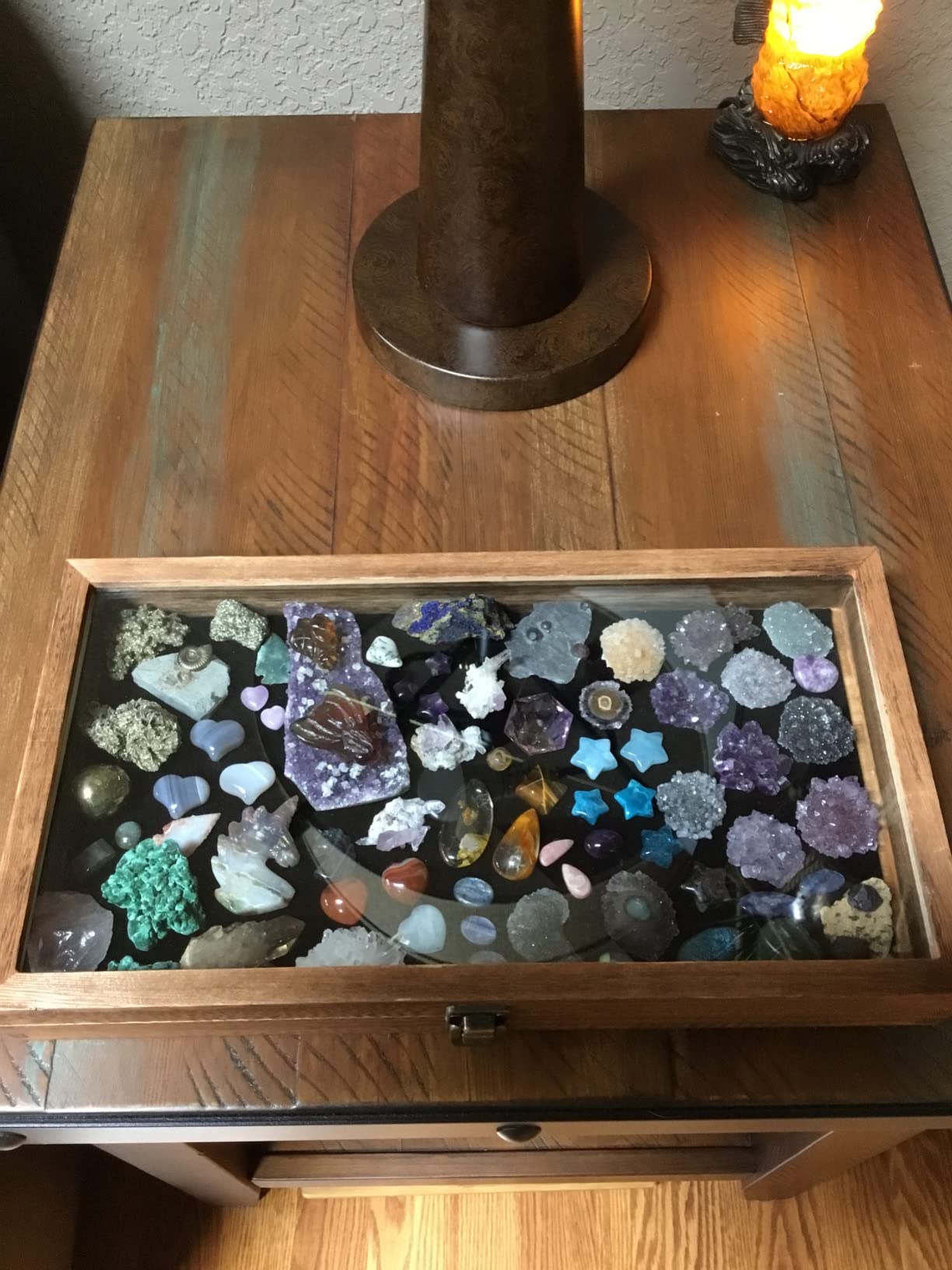 MOOCA Wood Jewelry Display Case with Tempered Glass Top, Black Velvet Pad customer photo 2
