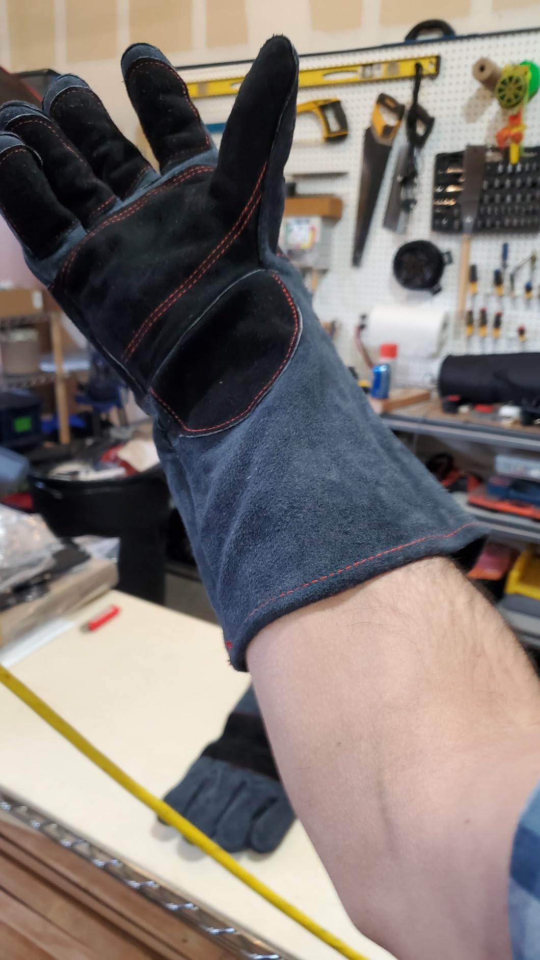 RAPICCA Welding Gloves for Men, 932°F Fireproof Leather, 16 in Blue | For Stick, MIG & Flux-Core Welding, Welders & Blacksmiths, Fireplace, Fire Pit, Wood Stove, Dry Ice, Oven customer photo 1