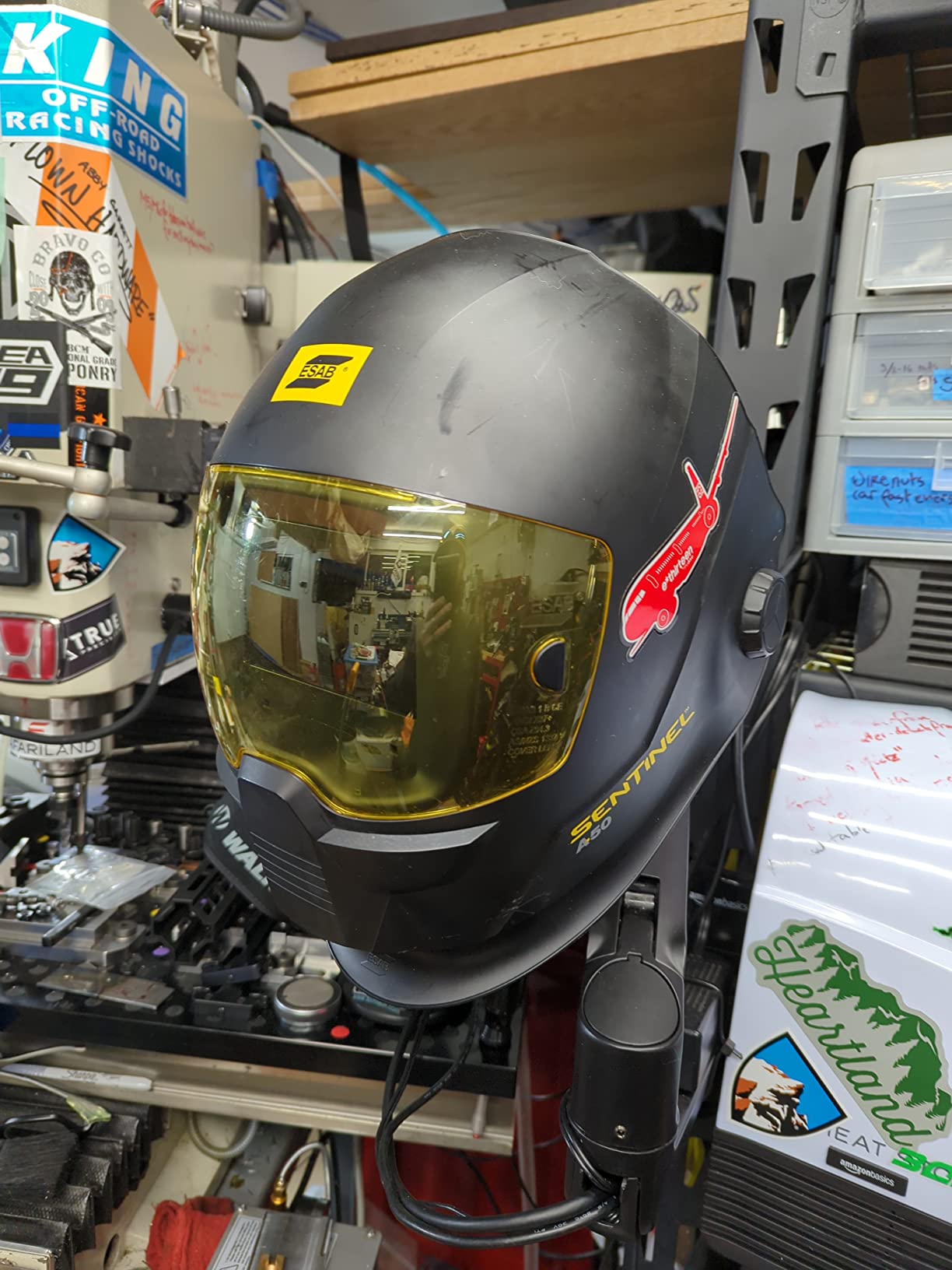 ESAB 0700000800 Sentinel A50 Welding Helmet, Black Low-Profile Design, High Impact Resistance Nylon, Infinitely-Adjustable, Color Touch Screen Controls, 3.93