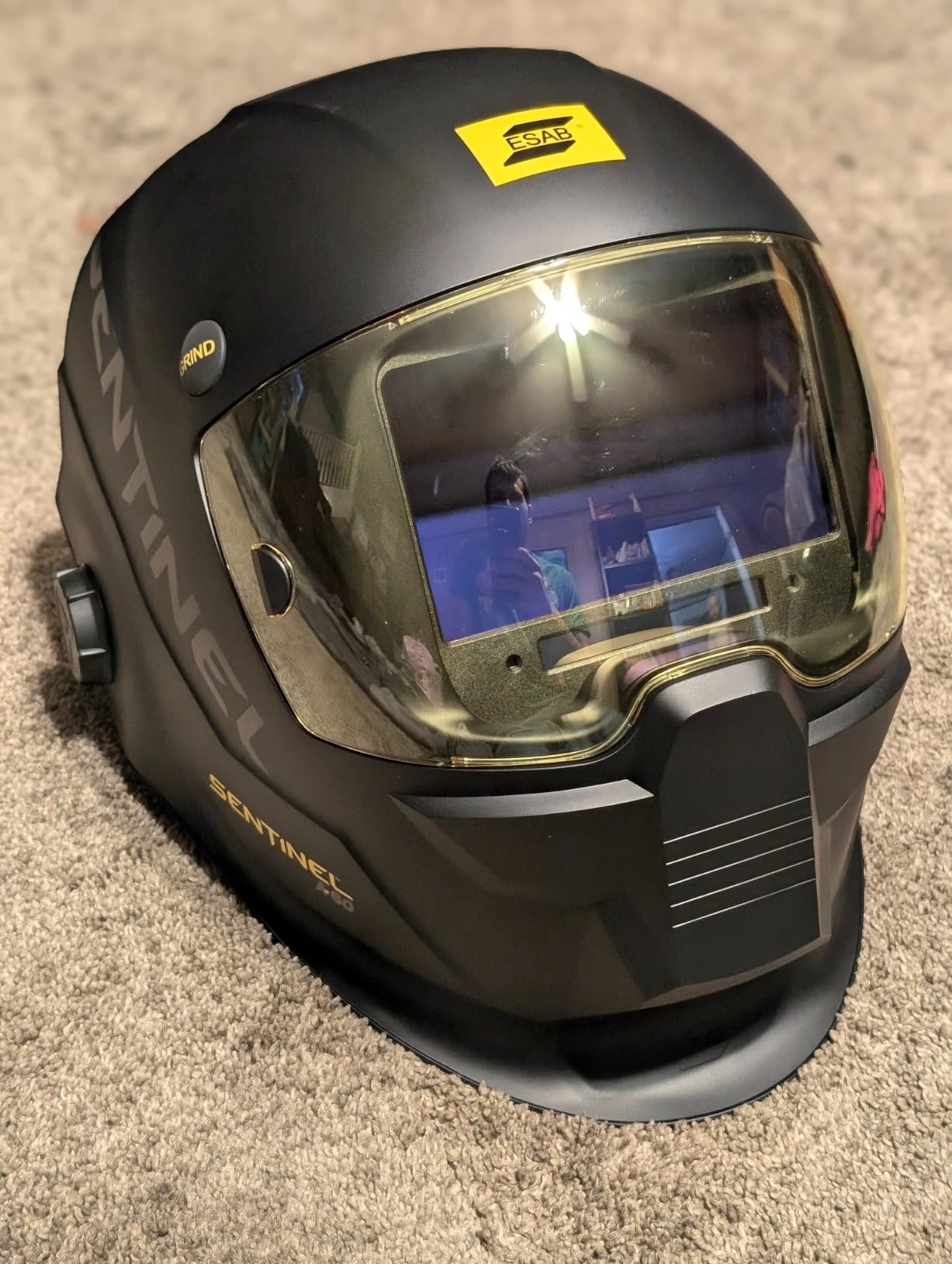 ESAB 0700000800 Sentinel A50 Welding Helmet, Black Low-Profile Design, High Impact Resistance Nylon, Infinitely-Adjustable, Color Touch Screen Controls, 3.93