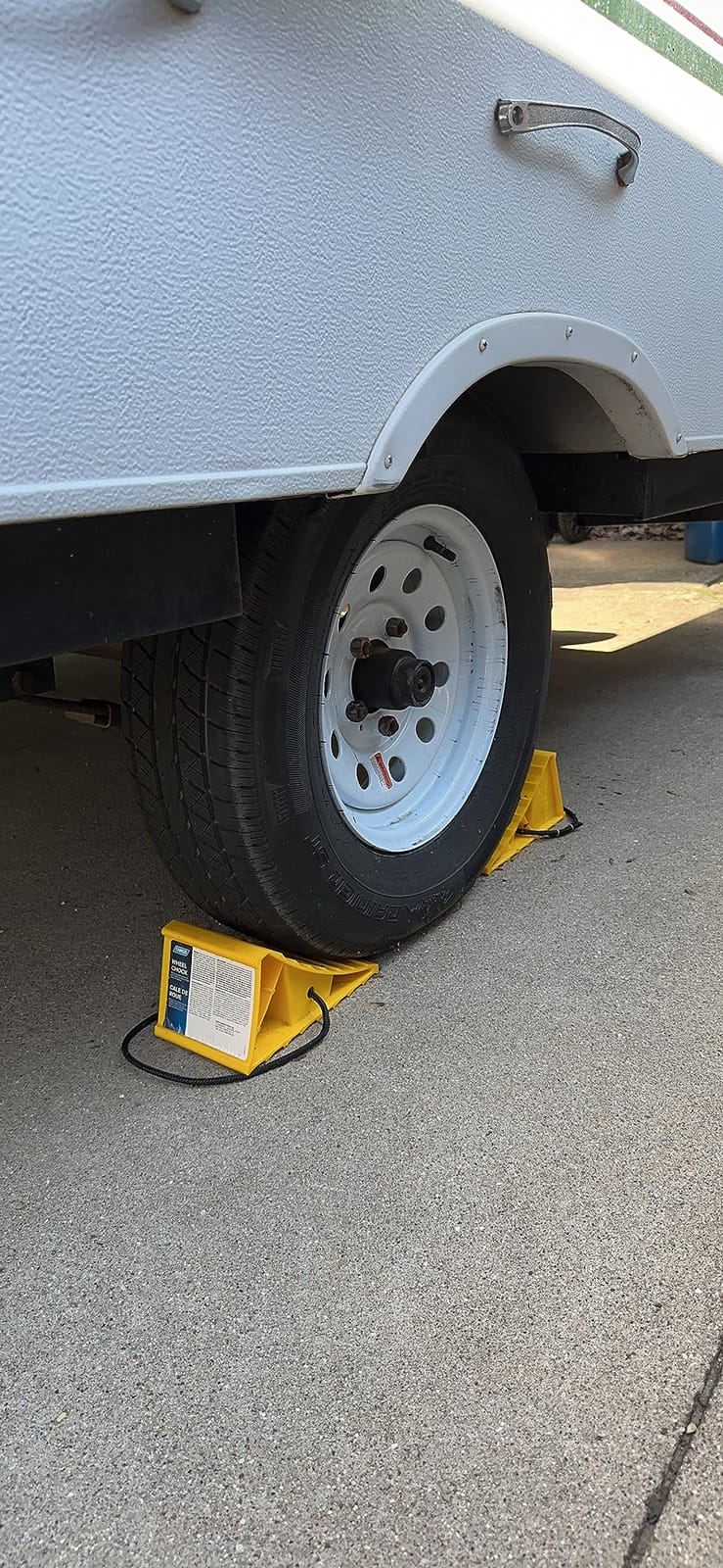 Camco RV Wheel Chocks with Rope - 2-Pack - Made in the USA | Keeps Trailer in-Place to Safely Unhitch - Heavy-Duty Hard Plastic (44471) customer photo 2
