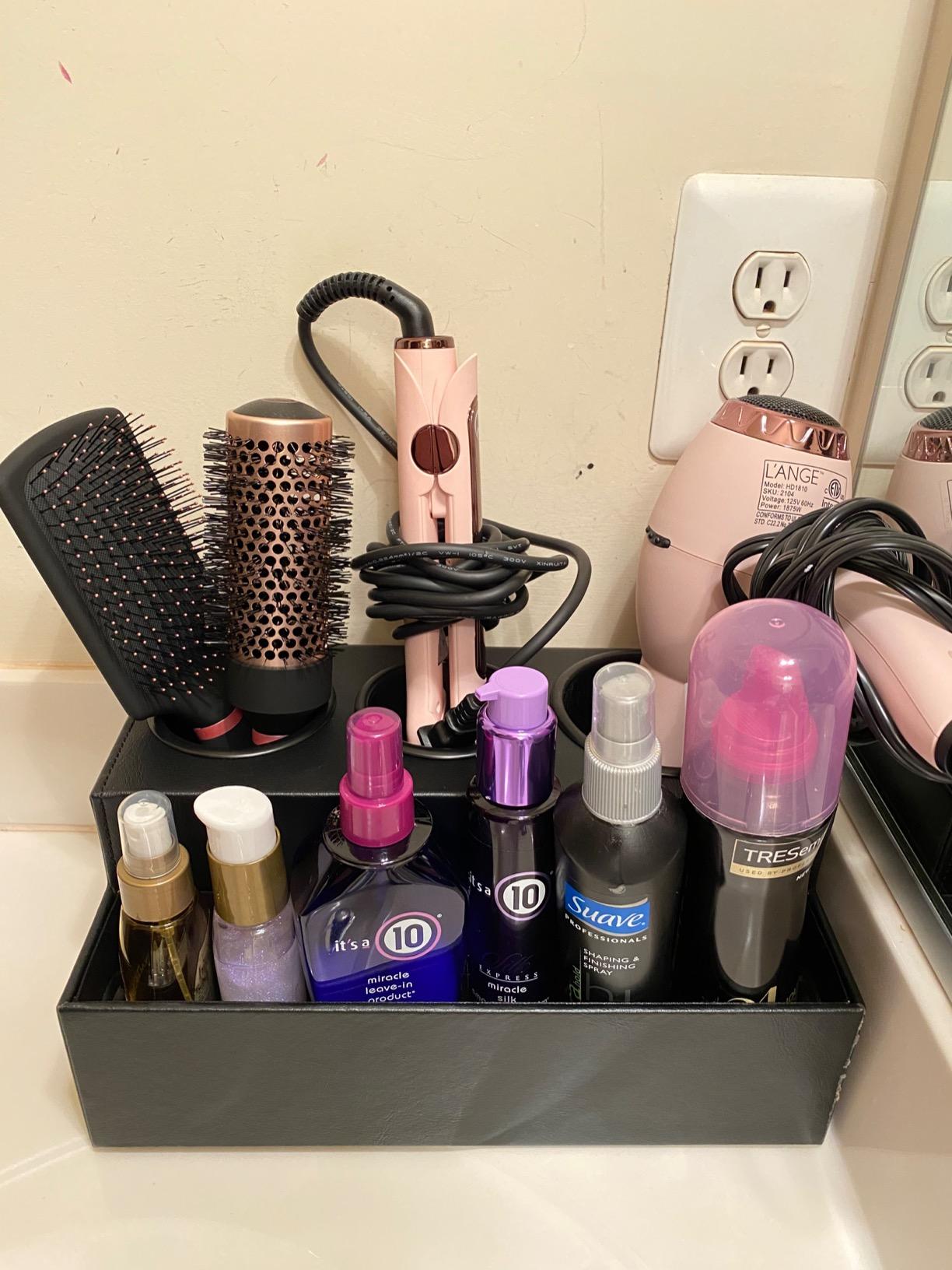 Hair Dryer Holder Hair Tool and Styling Organizer, Bathroom Countertop, Vanity Storage Stand (Black) customer photo 1