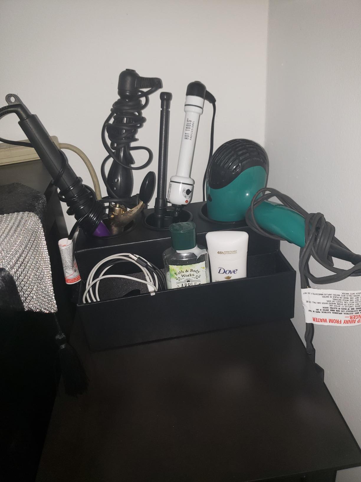 Hair Dryer Holder Hair Tool and Styling Organizer, Bathroom Countertop, Vanity Storage Stand (Black) customer photo 2