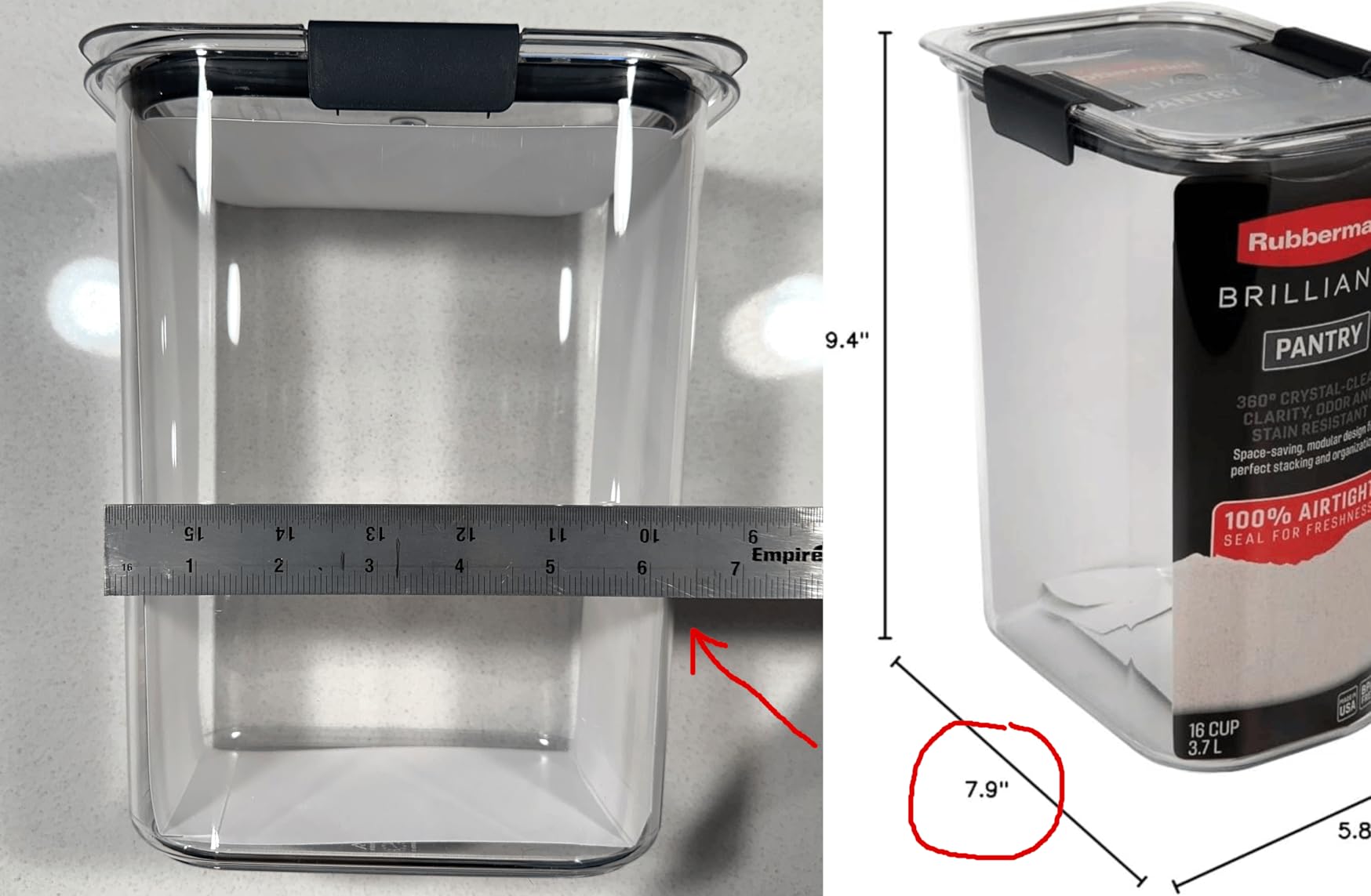 Rubbermaid Brilliance 16-Cup Airtight Food Storage Container with Lid Clear/Grey - optimal for pantry organization flour sugar and food storage customer photo 2