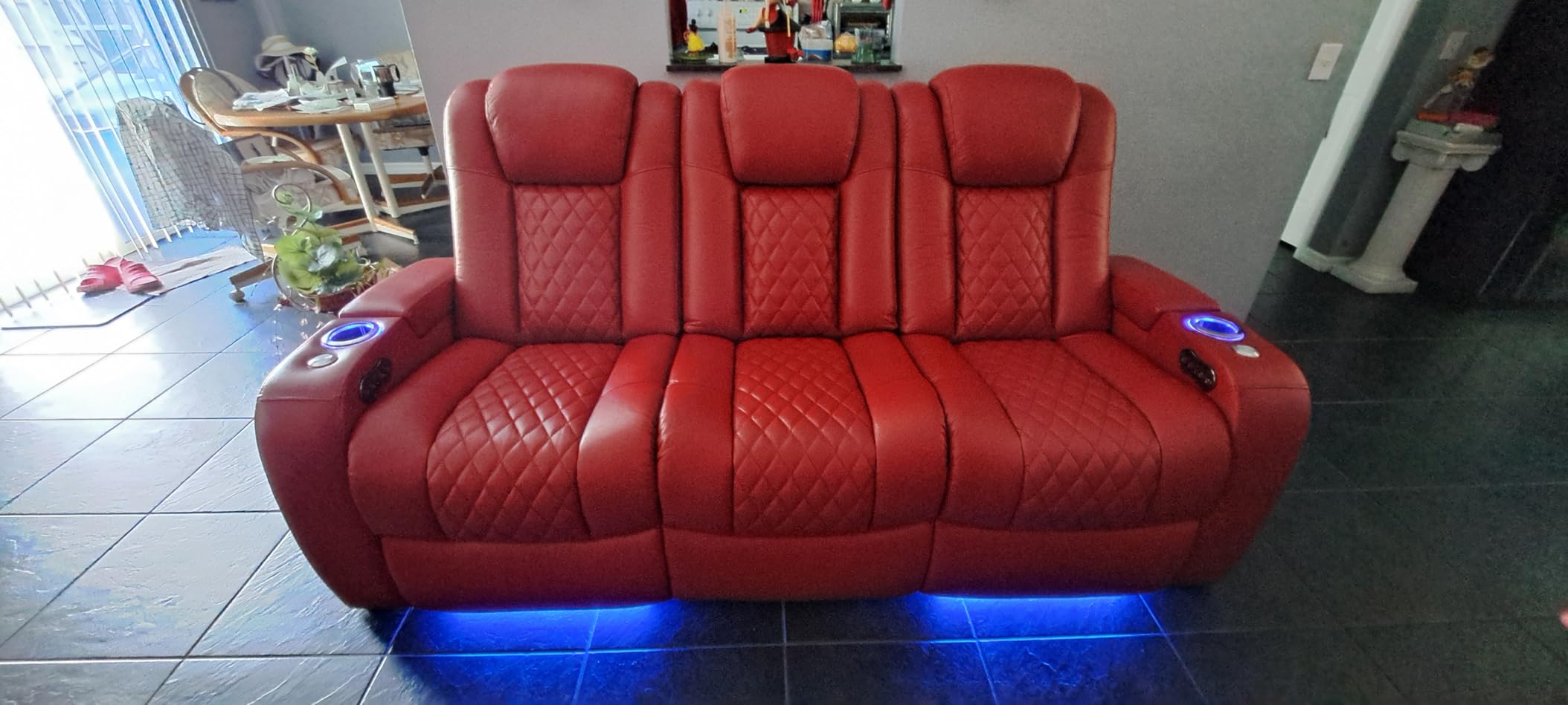 Seatcraft Anthem Home Theater Seating Red Sofa with Fold Down Table | Italian Leather, Powered Headrest, Power Recline, USB-A charging, Fold-Down Table customer photo 1