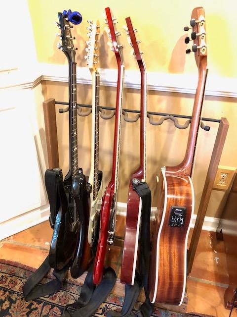 String Swing Guitar Stand, Multi Guitar Rack for Acoustic, Electric, Bass Guitars, Hand Welded Steel & Black Walnut Hardwood, Padded Guitar Holders, Guitar Stands Floor - USA Made customer photo 1