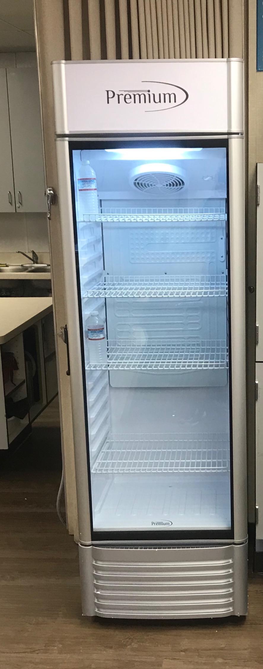 PremiumLevella PRF125DX Glass Door Display Refrigerator 12.5 cu ft Commercial Beverage Cooler Merchandiser With Customizable Lightbox - Silver customer photo 2