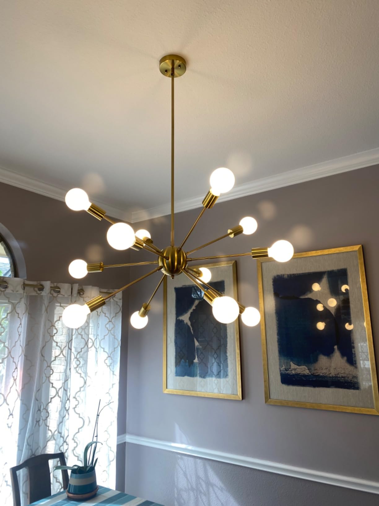 12-Light Gold Sputnik Chandelier, Mid Century Modern Ceiling Light Fixture | Gold Electroplated Finish, Pre-Wired Arms, Adjustable Rods, E26 Bulbs, Dimmable, Dining Room, Living Room, Entryway, Foyer customer photo 2