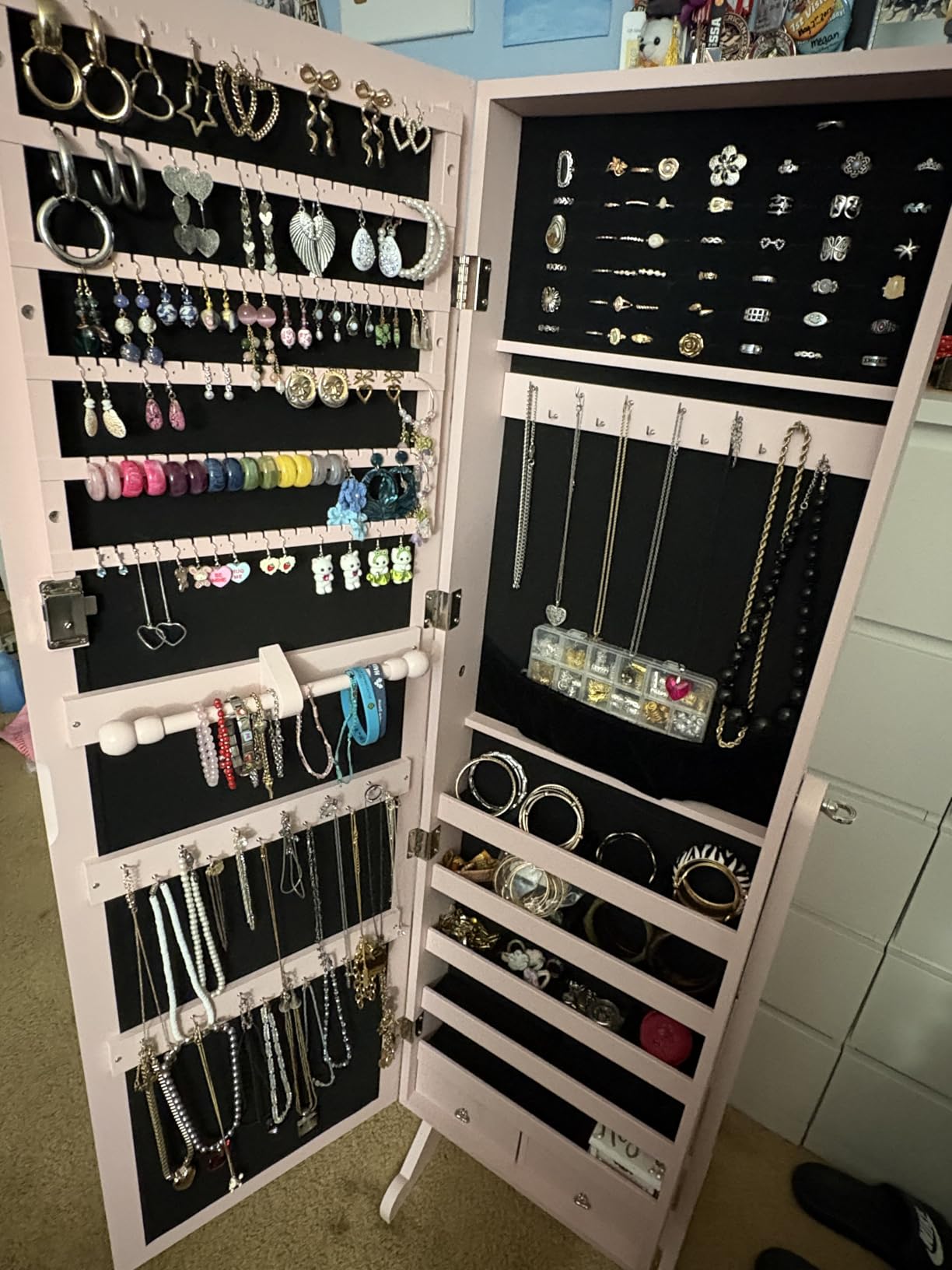 Best Choice Products Freestanding Jewelry Armoire Cabinet, Full Length Standing Mirror, Lockable Makeup Storage Organizer, w/Velvet Lining, 3 Angles, Lock, Accessory Pouch, 5 Shelves - White customer photo 2