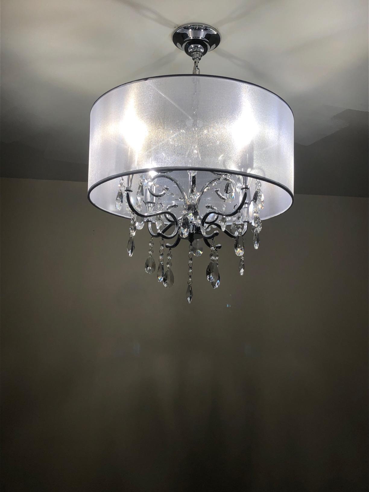 Bestier Modern Elegant Crystal Pendant Drum Chandelier 4 Light Chrome Lighting Fixture LED Ceiling Light Dia 19 in x H 18 in customer photo 1