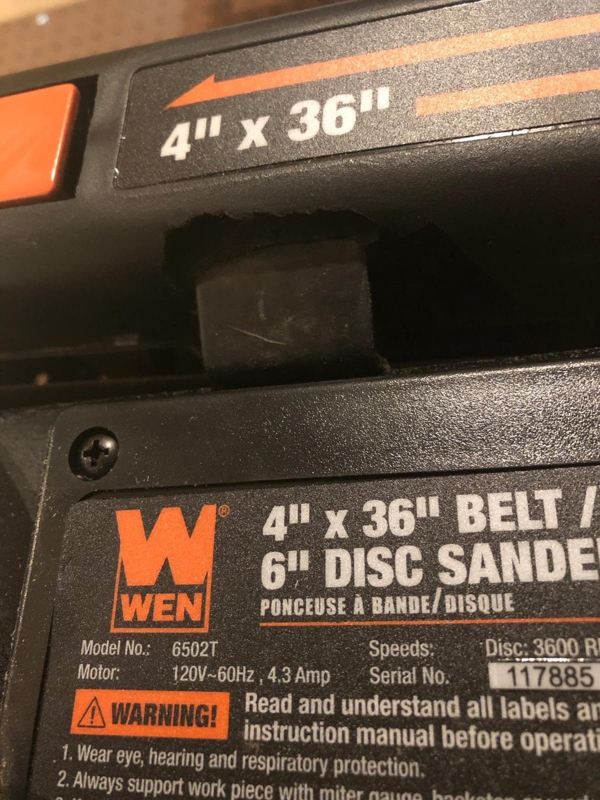WEN Benchtop Belt and Disc Sander with 4 x 36 in. Belt, 6 in. Disc and Cast Iron Base (6502T) customer photo 2