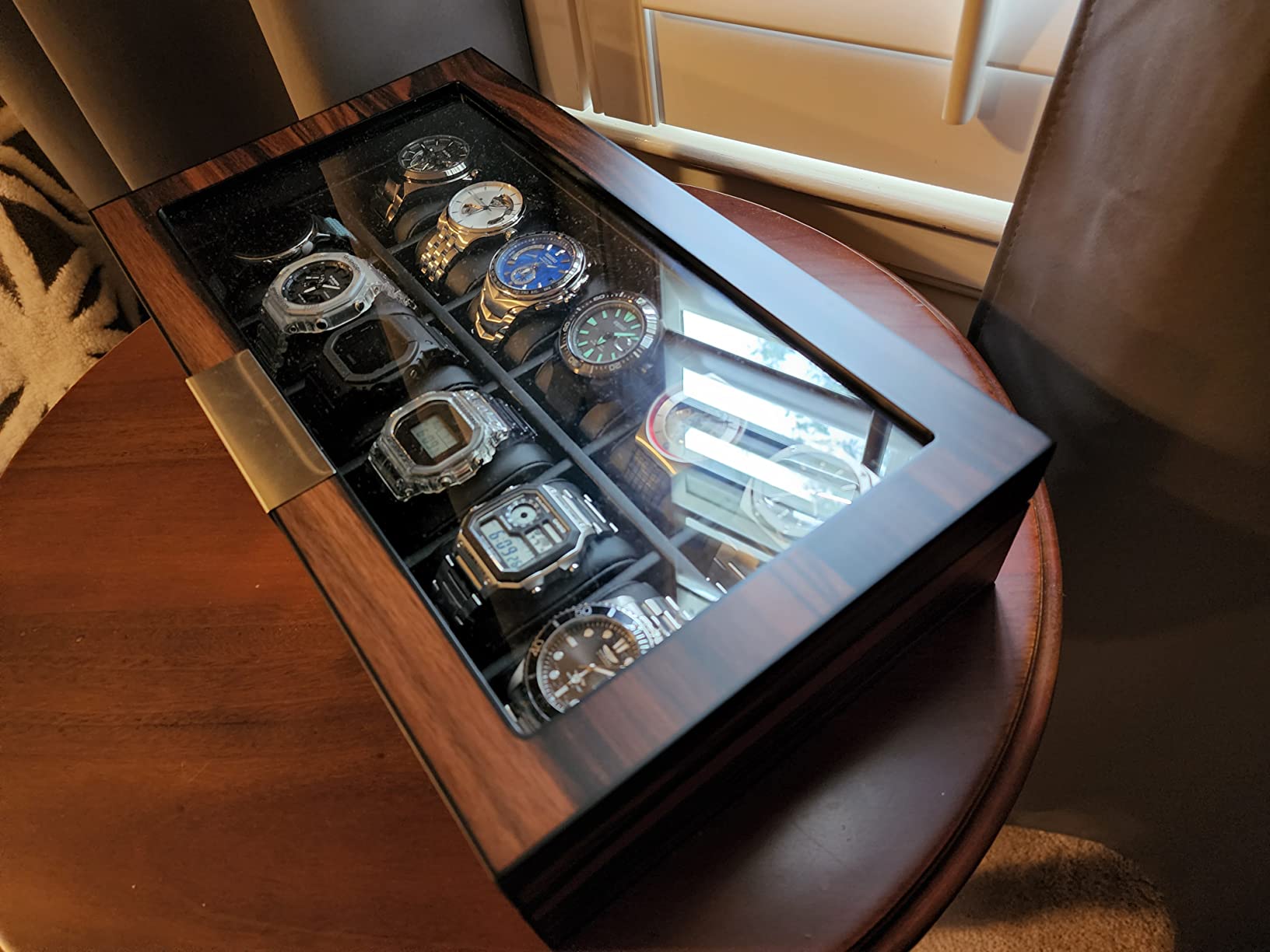 Lifomenz Co 12 Watch Box for Men Watch Display Case Wood Luxury Watch Box with Large Glass Window, Watch Organizer Box with Ultra Smooth PU Leather Interior customer photo 1