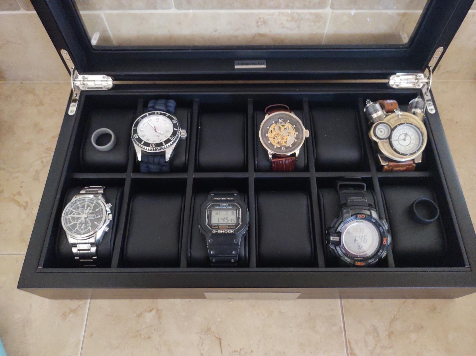Lifomenz Co 12 Watch Box for Men Watch Display Case Wood Luxury Watch Box with Large Glass Window, Watch Organizer Box with Ultra Smooth PU Leather Interior customer photo 2