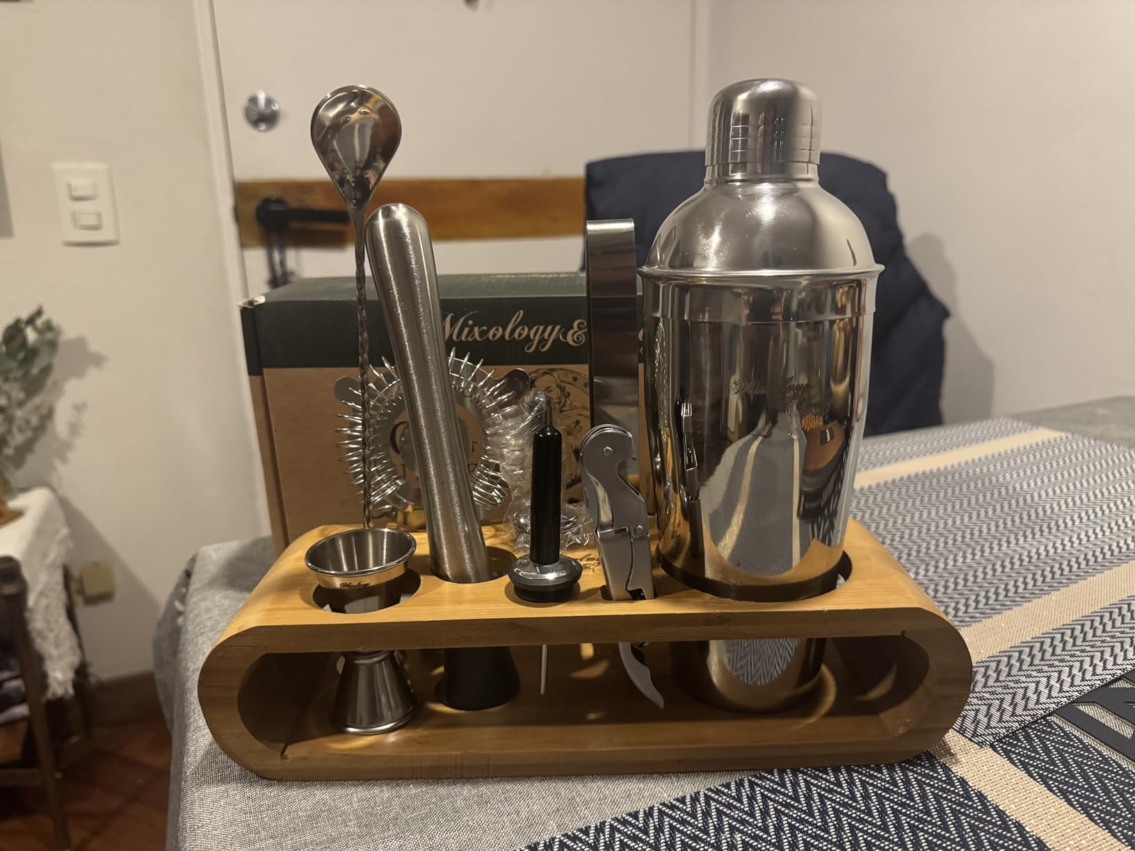 Mixology & Craft Cocktail Shaker Set with Dark Bamboo Stand - Professional 10-Piece Bartender Kit - Complete Bar Set & Cocktail Mixer Kit for Home (Gold) customer photo 1