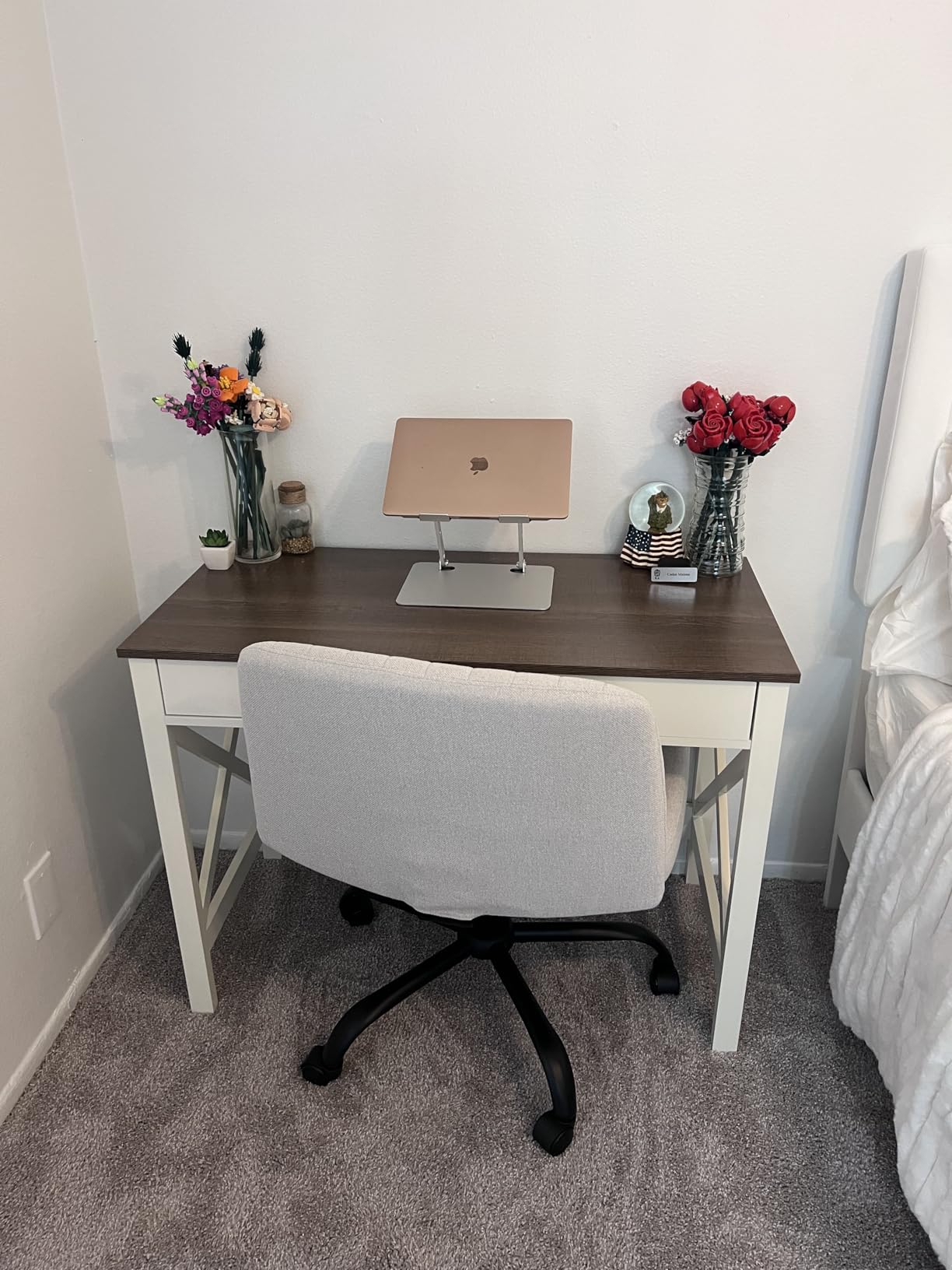 ChooChoo 40 Inches Farmhouse Computer Desk with 2 Drawers | Wooden Writing Desk, Study Desk for Home Office, Makeup Vanity, White customer photo 1