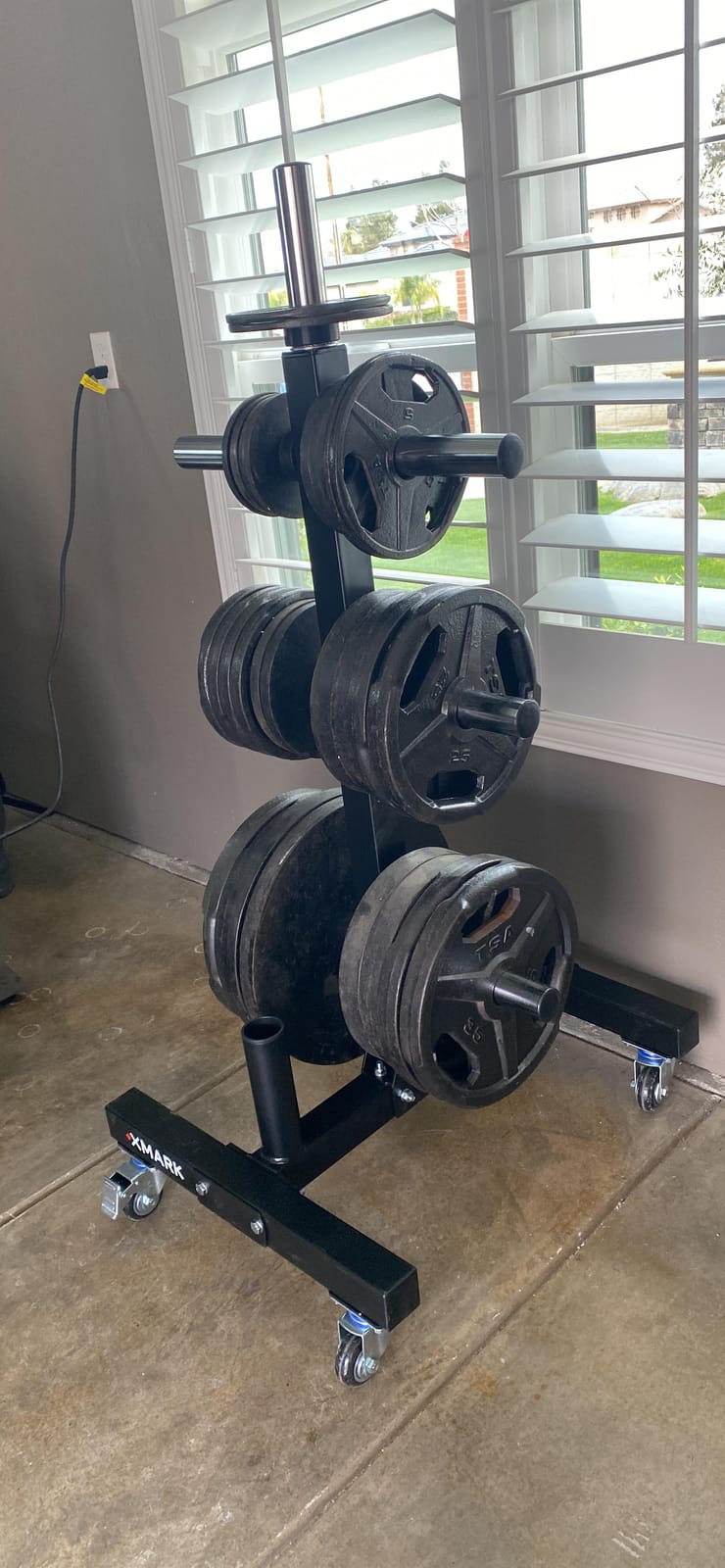 XMark Commercial Olympic Weight Plate Tree or Bumper Plate Tree, 750 lb Capacity, with Two Bar Holders and Transport Wheels customer photo 1