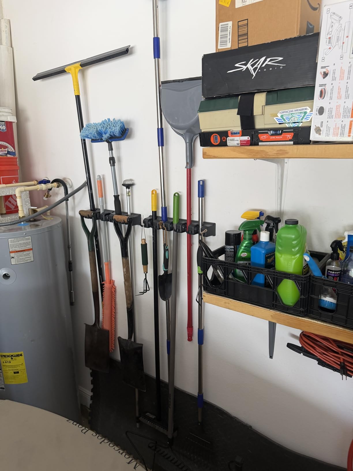 IMILLET 2 Pack Mop and Broom Holder, Wall Mounted Organizer Mop and Broom Storage Tool Rack with 5 Ball Slots and 6 Hooks (Black) customer photo 2