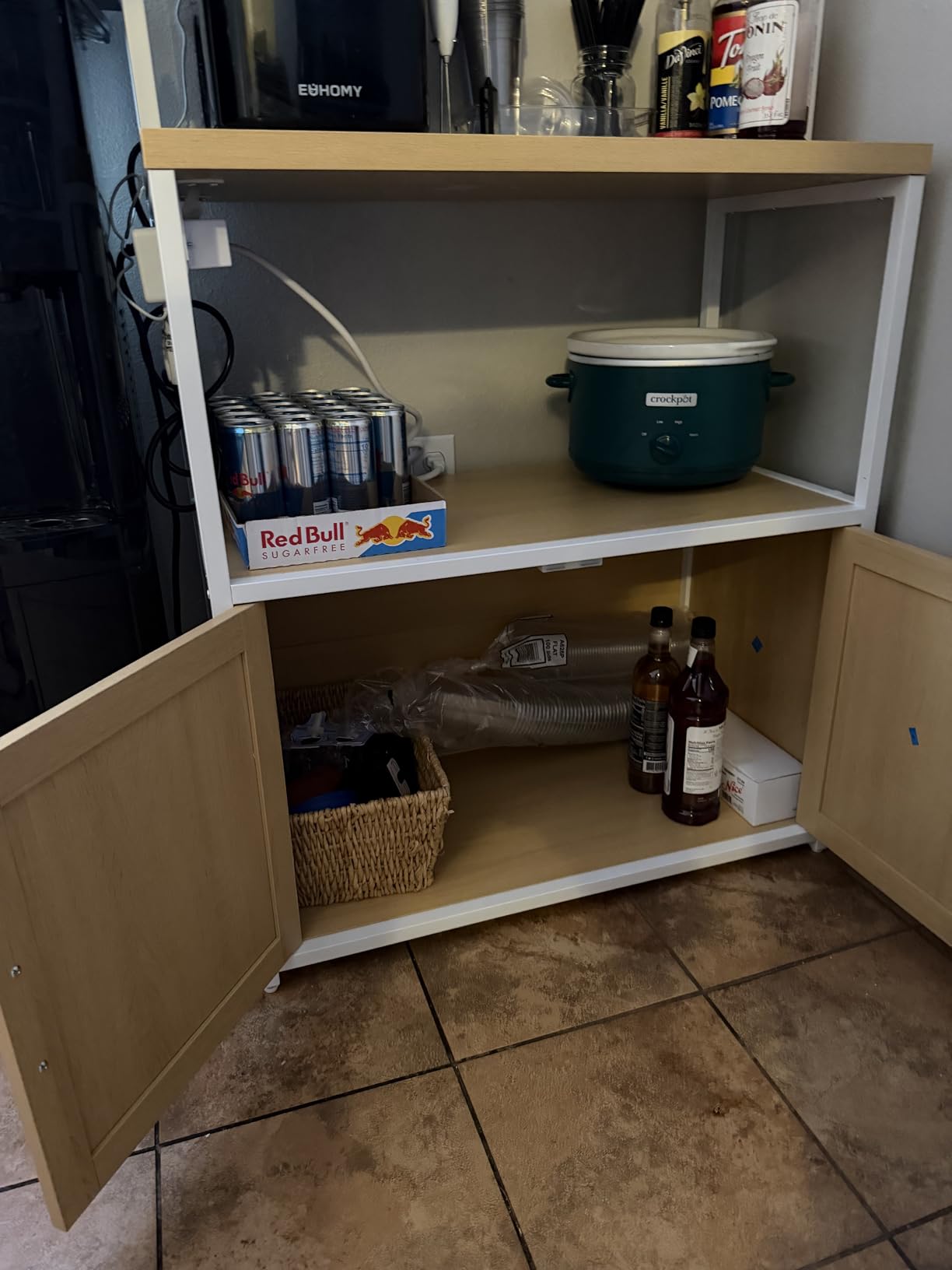 VASAGLE Baker's Rack, Microwave Stand, Kitchen Storage Rack with Wire Basket, 6 Hooks, and Shelves, for Spices, Pots, and Pans, Rustic Brown and Ink Black UKKS35X customer photo 2