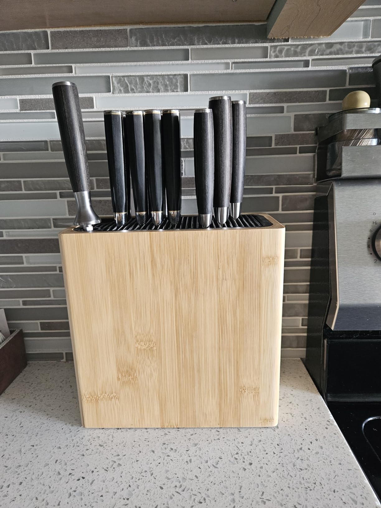 KITCHENDAO XL Bamboo Universal Knife Block Holder with Slots for Scissors and Sharpening Rod, Safe, Space Saver Knives Storage Stand Display without Knives customer photo 1