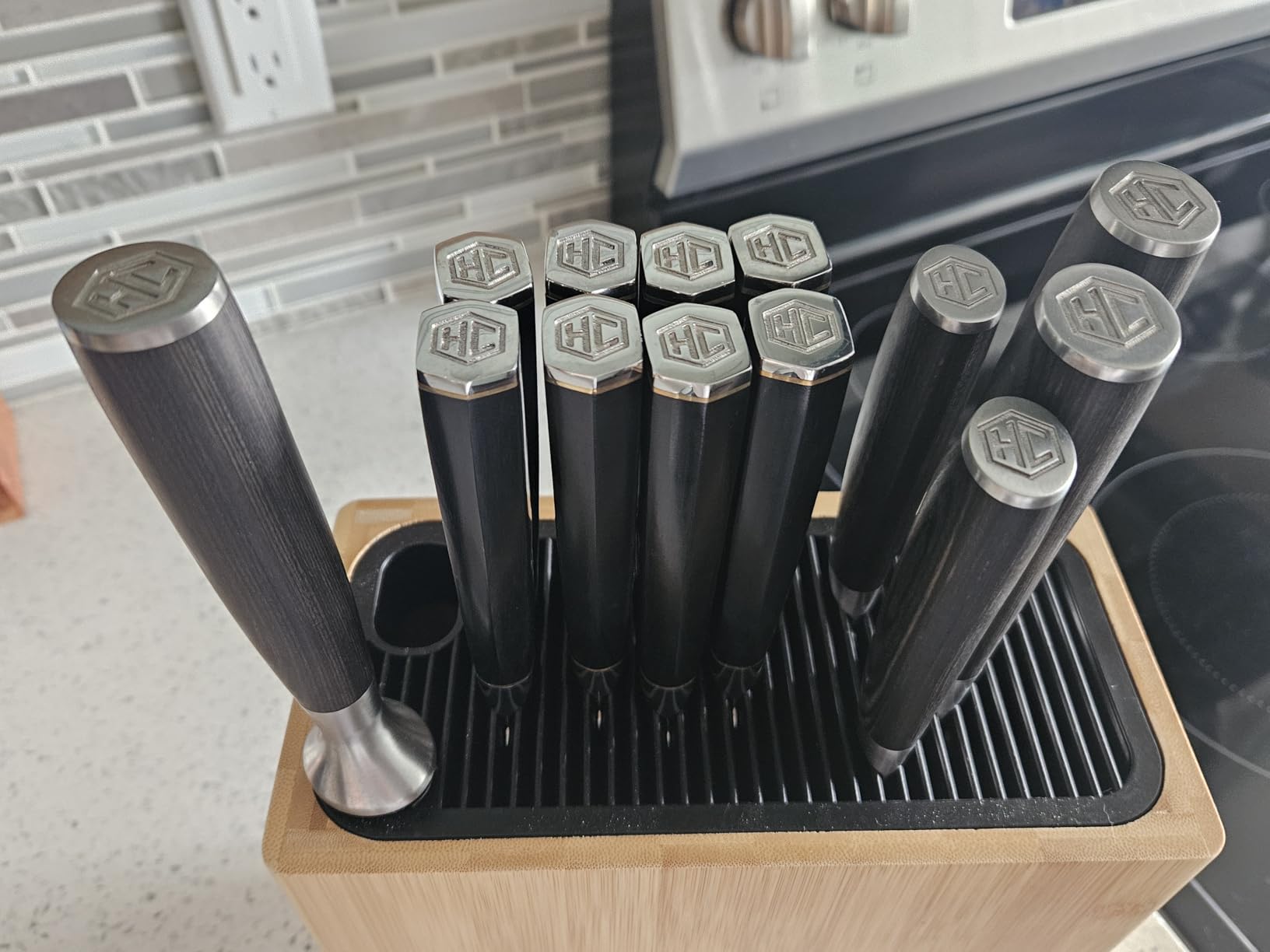 KITCHENDAO XL Bamboo Universal Knife Block Holder with Slots for Scissors and Sharpening Rod, Safe, Space Saver Knives Storage Stand Display without Knives customer photo 2