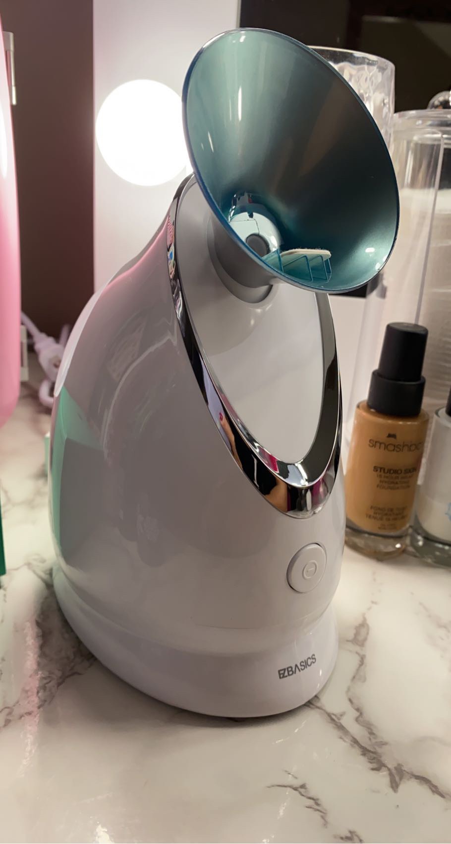 EZBASICS Facial Steamer, Nano Ionic Warm Mist for Facial Deep Cleaning Pink | Professional Face Steamer for Home Sauna SPA, Unclogs Pores Sinuses, Bonus 5 Piece Stainless Steel Skin Kit customer photo 1