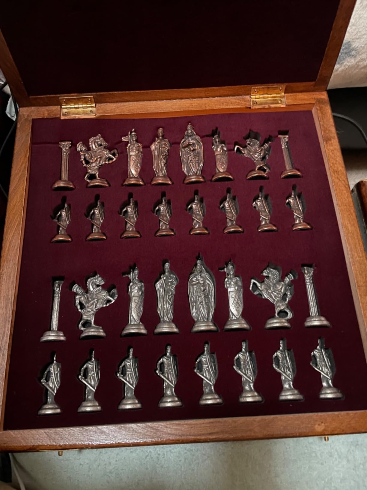 Medieval British Army Antique Copper Metal Chess Set for Adults,Handmade Pieces and Natural Solid Wooden Chess Board with Storage Inside King 3.35inc customer photo 1