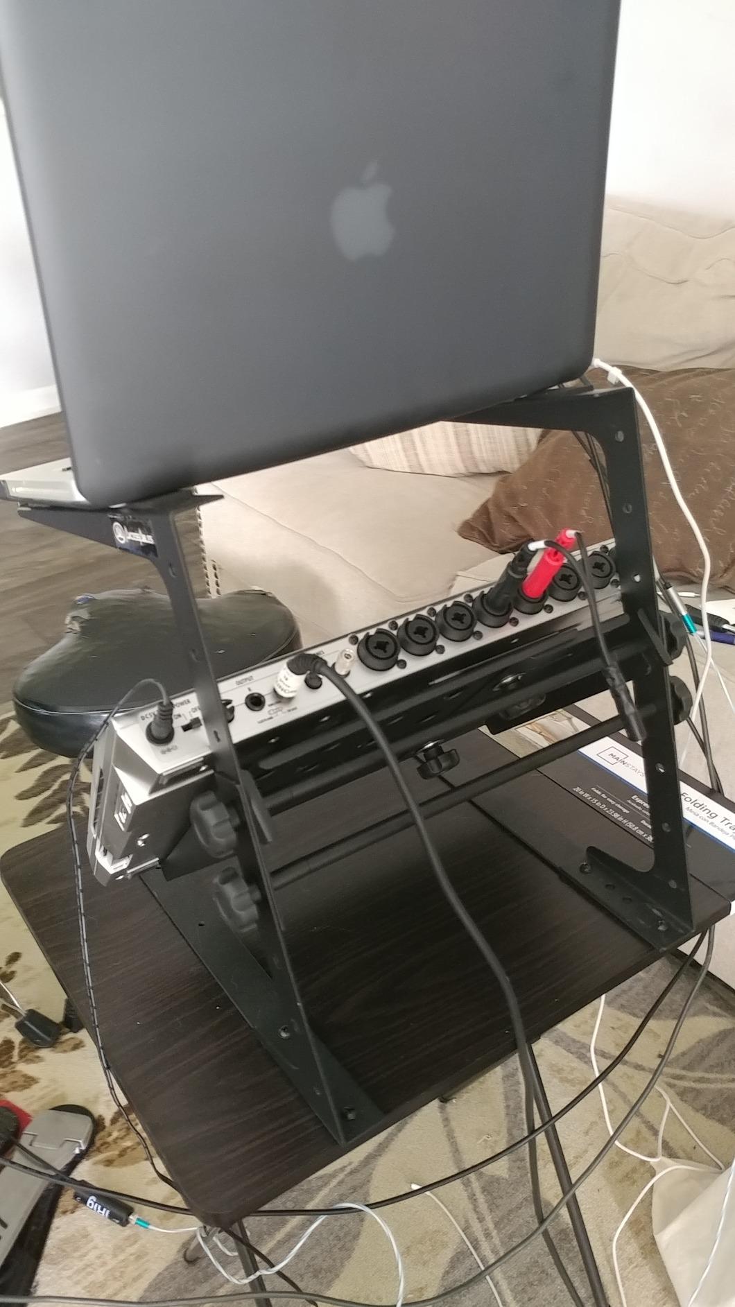 AxcessAbles Two-Tier Adjustable DJ Stand with Clamps | for DJ Controllers, Music Mixers, Laptops up to 20lbs (LTS-03 Black) customer photo 1