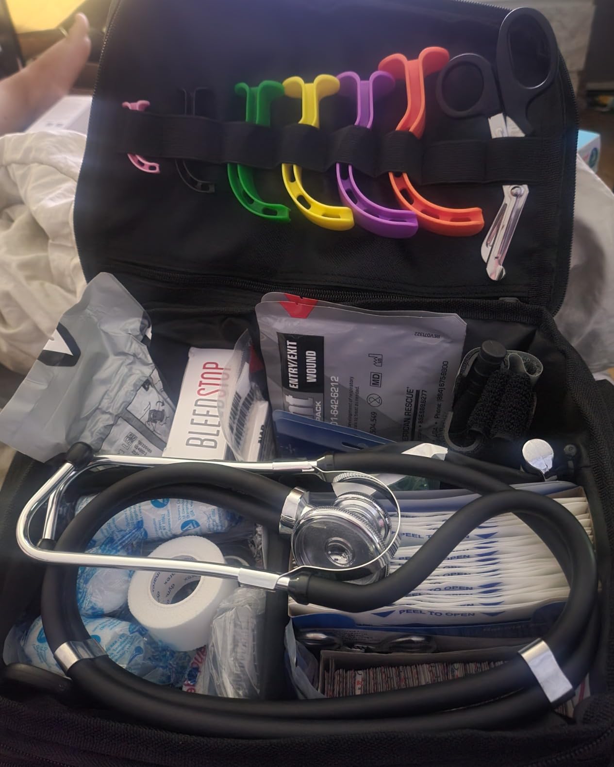 Scherber First Responder Fully-Stocked Professional Essentials EMT/EMS Trauma Kit | HSA/FSA Approved | Reflective Bag w/8 Zippered Pockets & Compartments & 200+ First Aid Supplies - Red customer photo 1