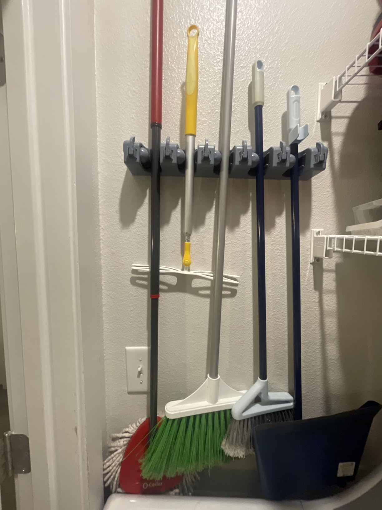 Amazon Basics Rectangular Heavy Duty Wall Mount Broom and Mop Holder, Sturdy Tool Organizer with Hooks and Slots for Garage, Garden, Laundry, Kitchen Organization, 2.36 x 16.9 x 3.35 in, Gray customer photo 1