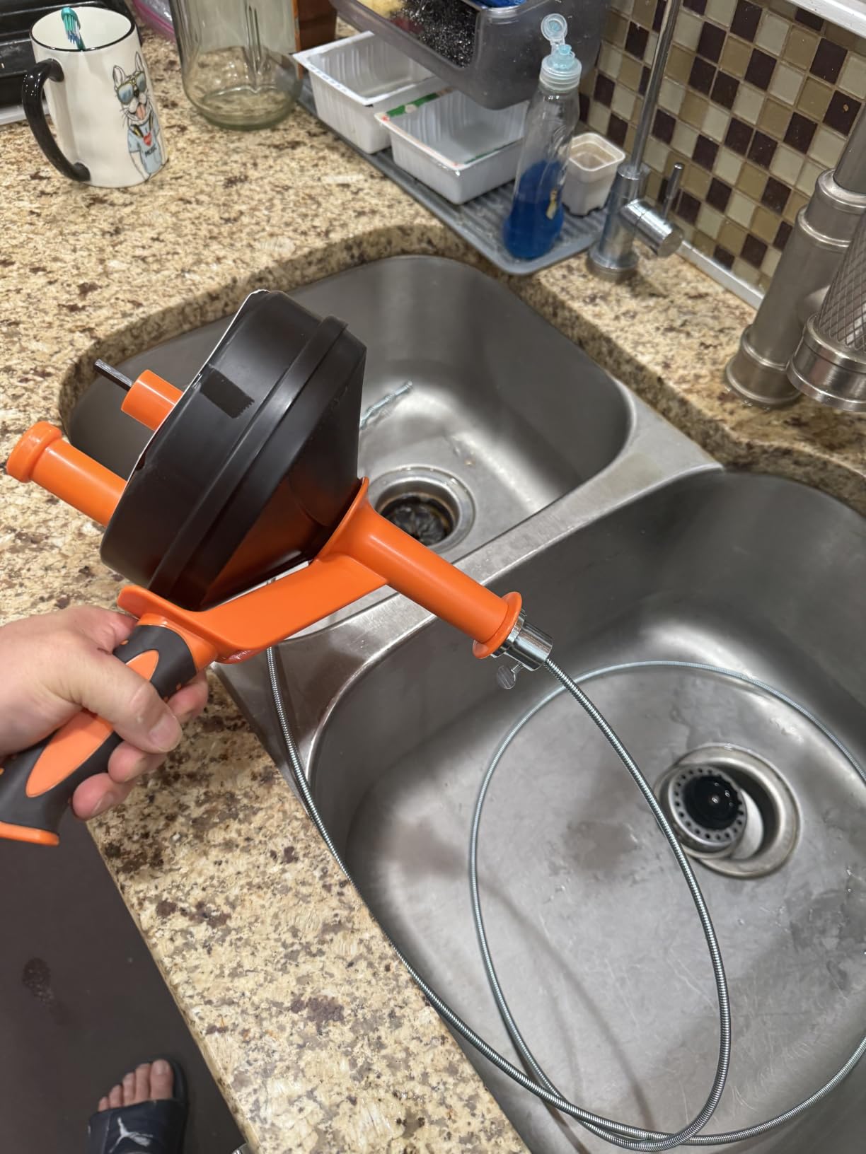 Drain Auger, Clog Remover with Drill Adapter, 25 Feet Flexible Plumbing Snake Use Manually or Powered for Kitchen, Bathroom and Shower Sink, Comes with Gloves customer photo 1
