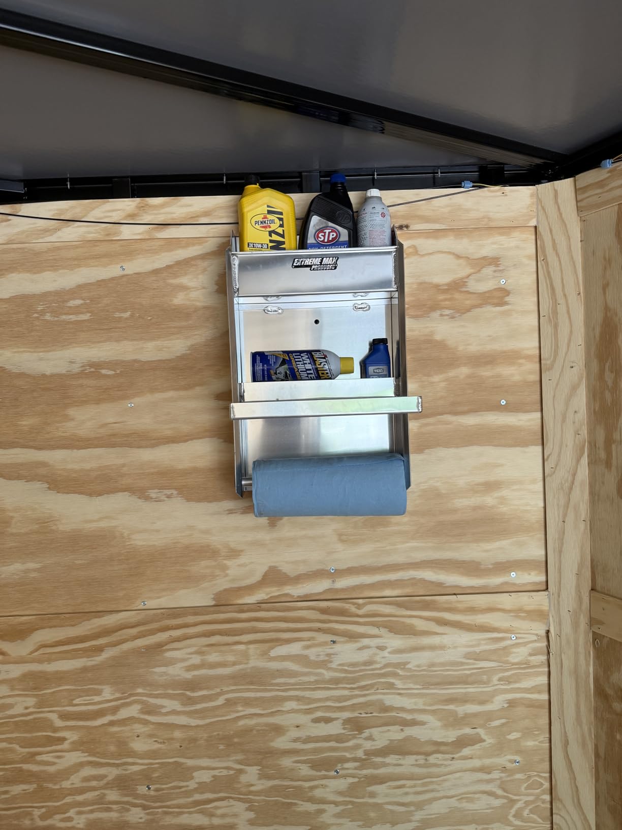 Extreme Max 5001.6053 Junior Aluminum Work Station Storage Cabinet Flip-Out Work Tray with Paper Towel Rack Organizer for Enclosed Race Trailer Shop Garage Storage,Silver customer photo 1