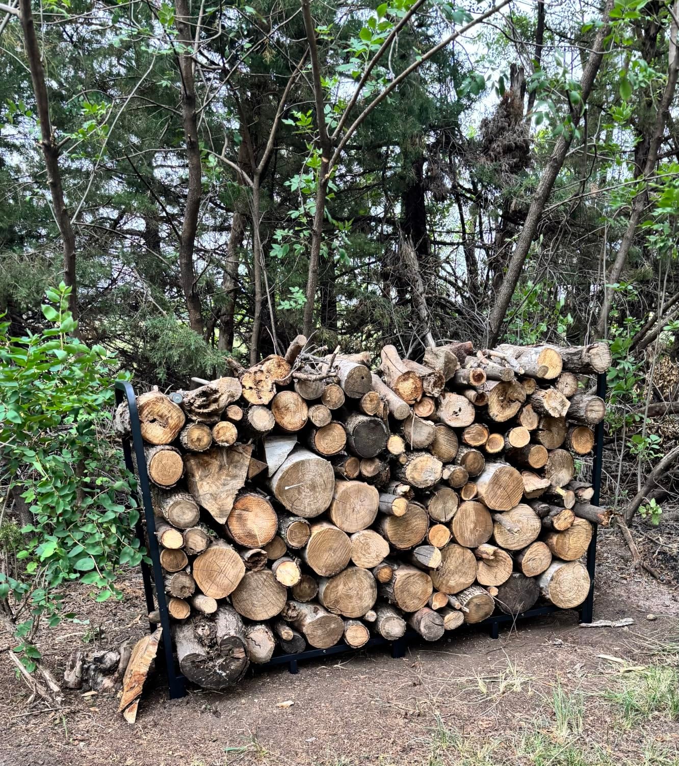 Firewood Rack Stand 4ft Heavy Duty Logs Holder for Outdoor Indoor Fireplace Metal Wood Pile Storage Stacker Organizer, Matte Black customer photo 2