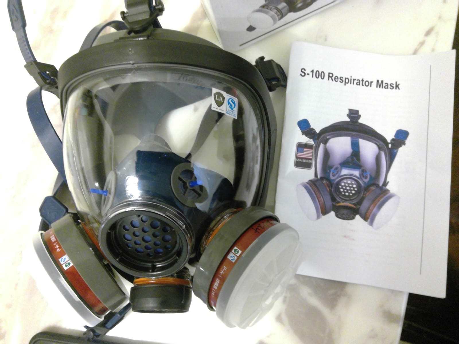 Full Face Organic Vapor Respirator - Protective Eye & Nose Shield with Anti-Fog Heavy Duty Lens - Chemical & Particulate Respirator with 2 Filter Cartridges customer photo 1