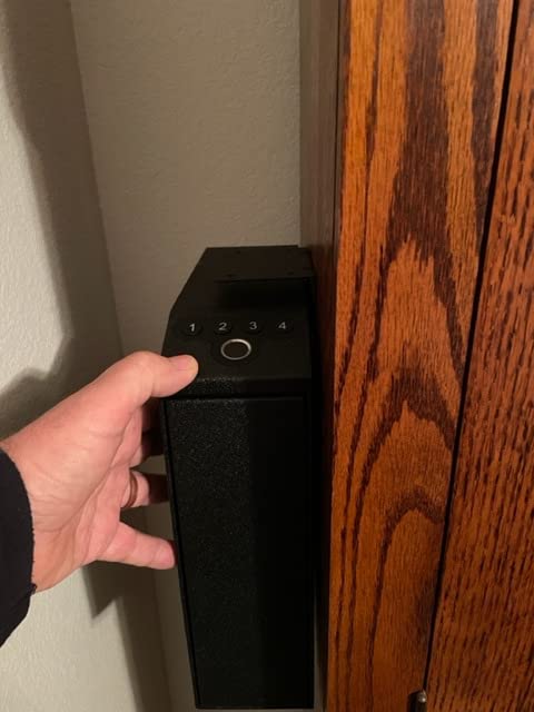 Biometric Slider Handgun Gun Safe for Nightstand, Desk, Bed Side, Truck - Auto Sliding Door Hand Gun Safe for Pistol - with Fingerprint, PIN Code, KEY Access customer photo 2