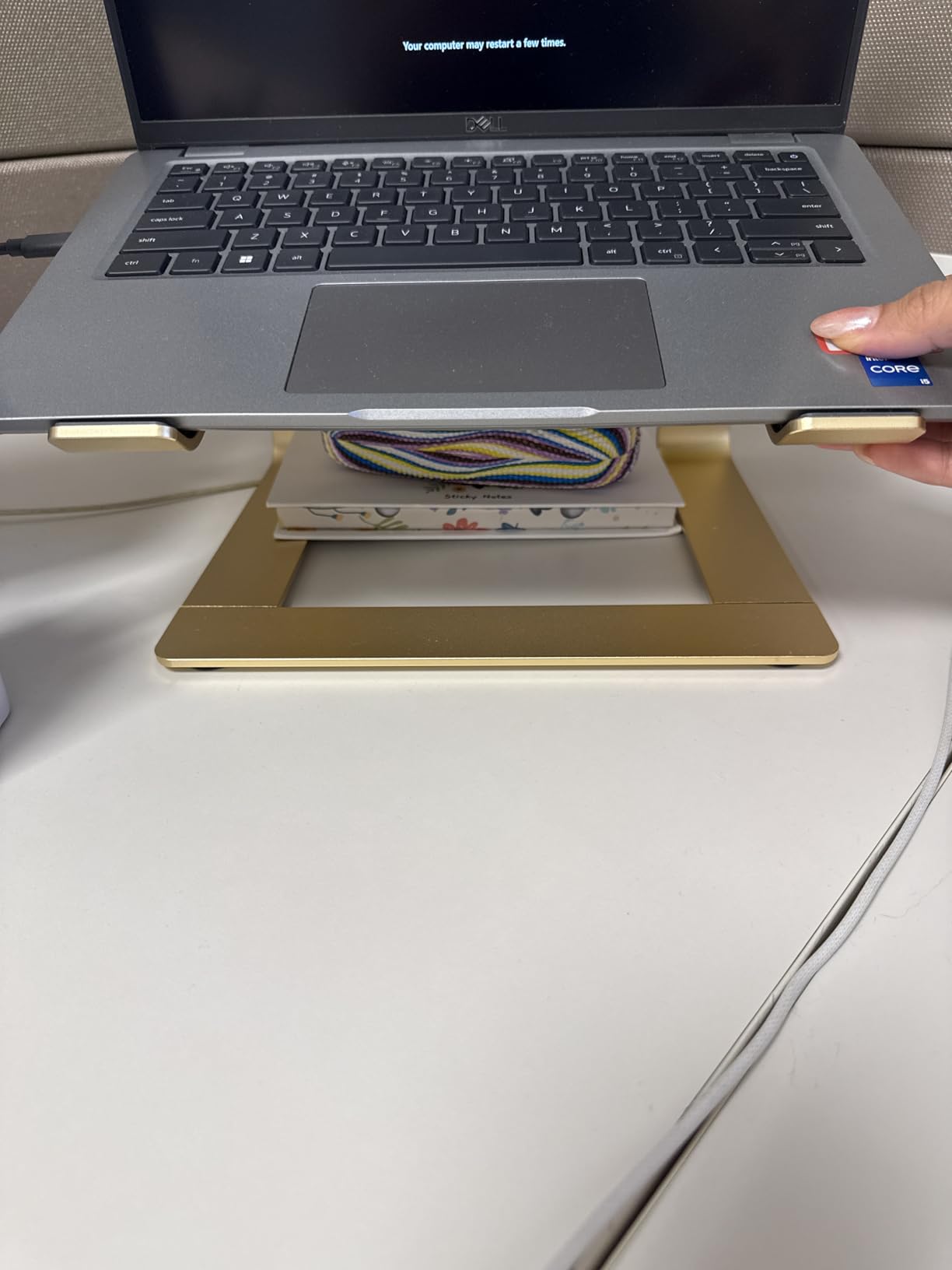Orionstar Ergonomic Laptop Stand, Premium 5mm Aluminum Riser for 10-15.6 Inch Notebook Computer, Tool-Free Detachable Elevator Holder for Desk Office, Sturdy Riser for Eye-Level Neck Relief (Gold) customer photo 1