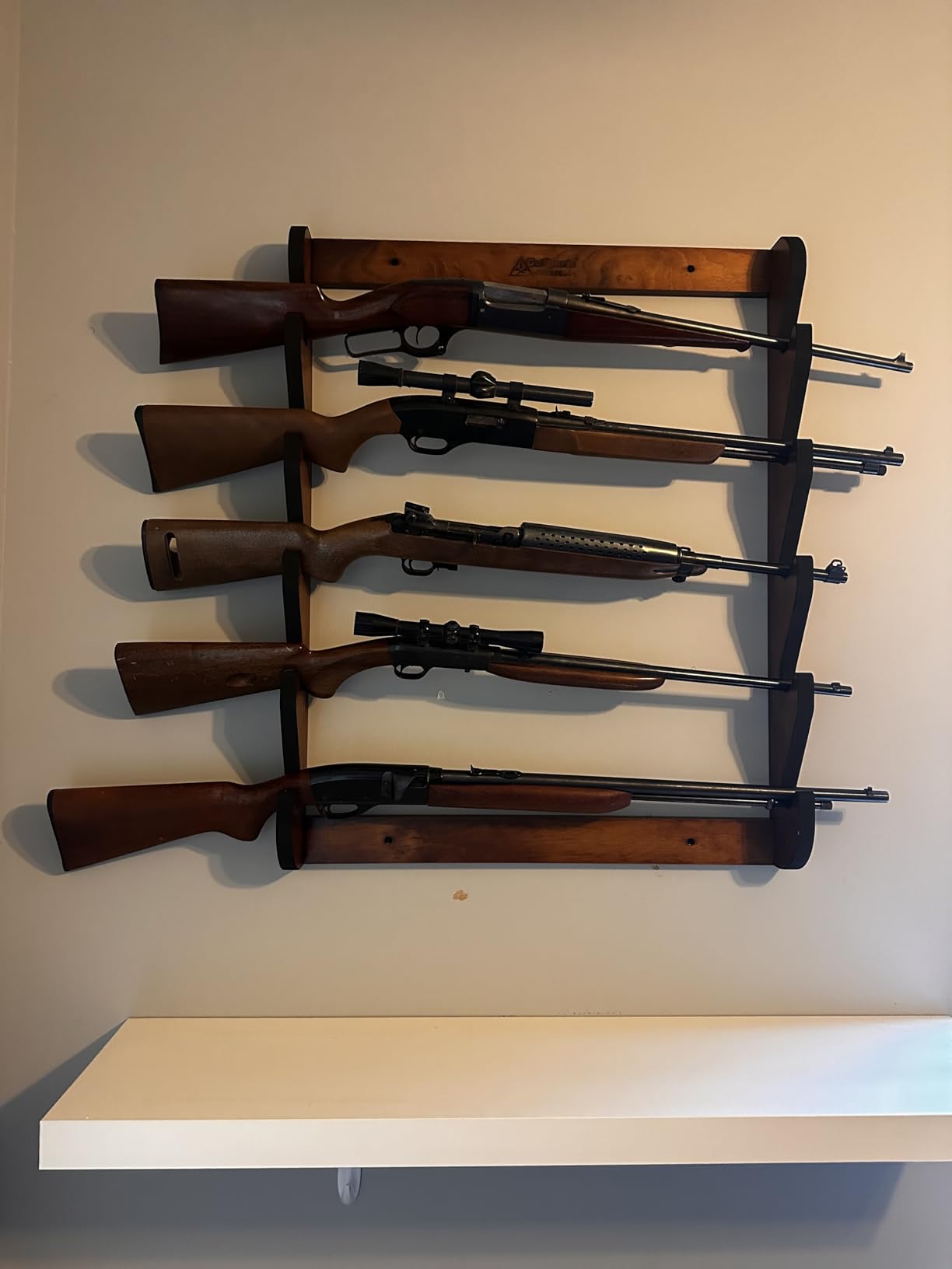 Wall Mounted Firearm Display Rack - Holds 5 Rifles or Shotguns - Choose Your Style customer photo 2