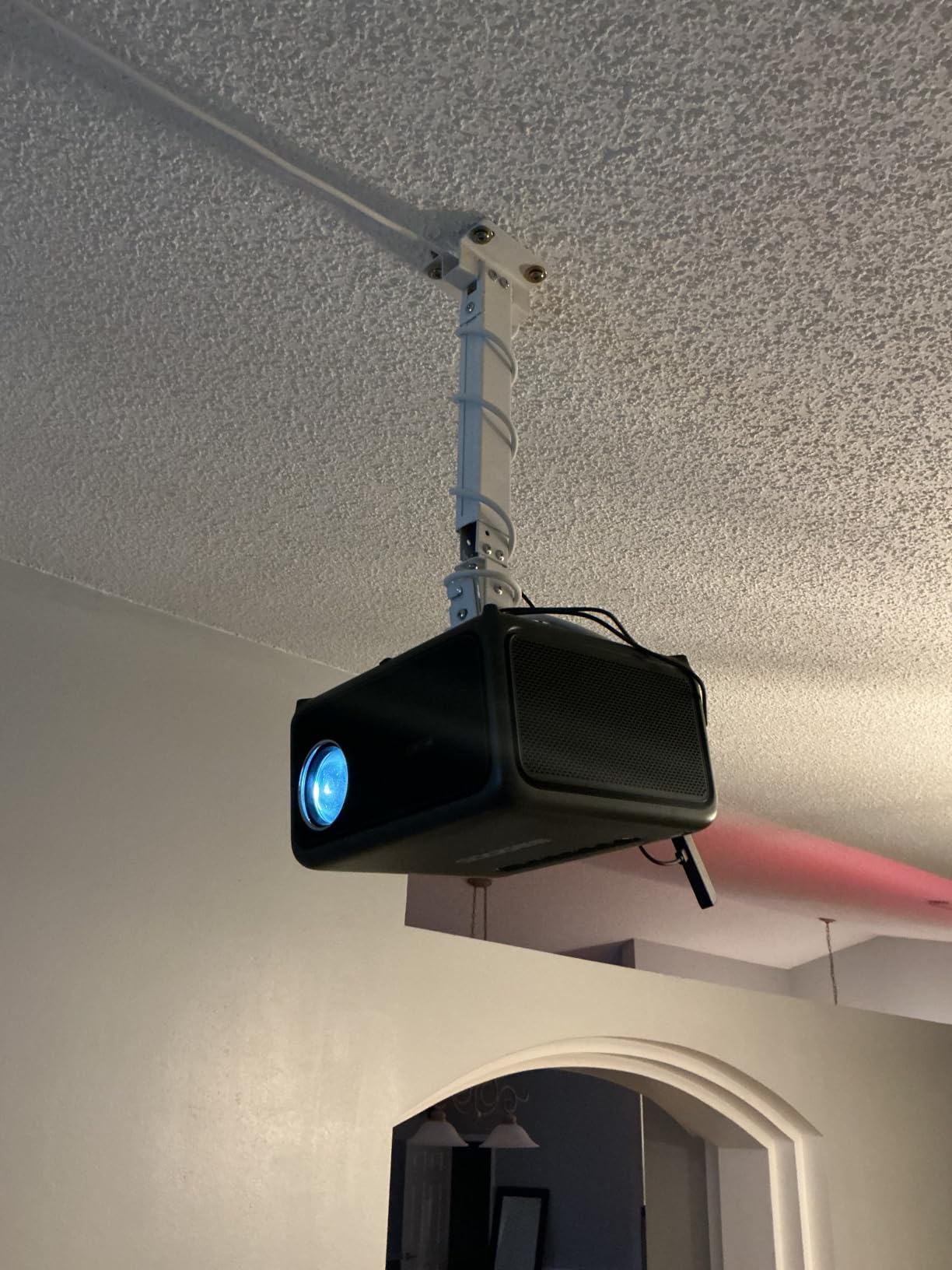 WALI Projector Mount Ceiling/Wall - Universal 3-in-1 Bracket with Extension Pole, Height Adjustable Holder for LCD/DLP Projectors, Supports up to 44lbs (PM-003-W), White customer photo 1