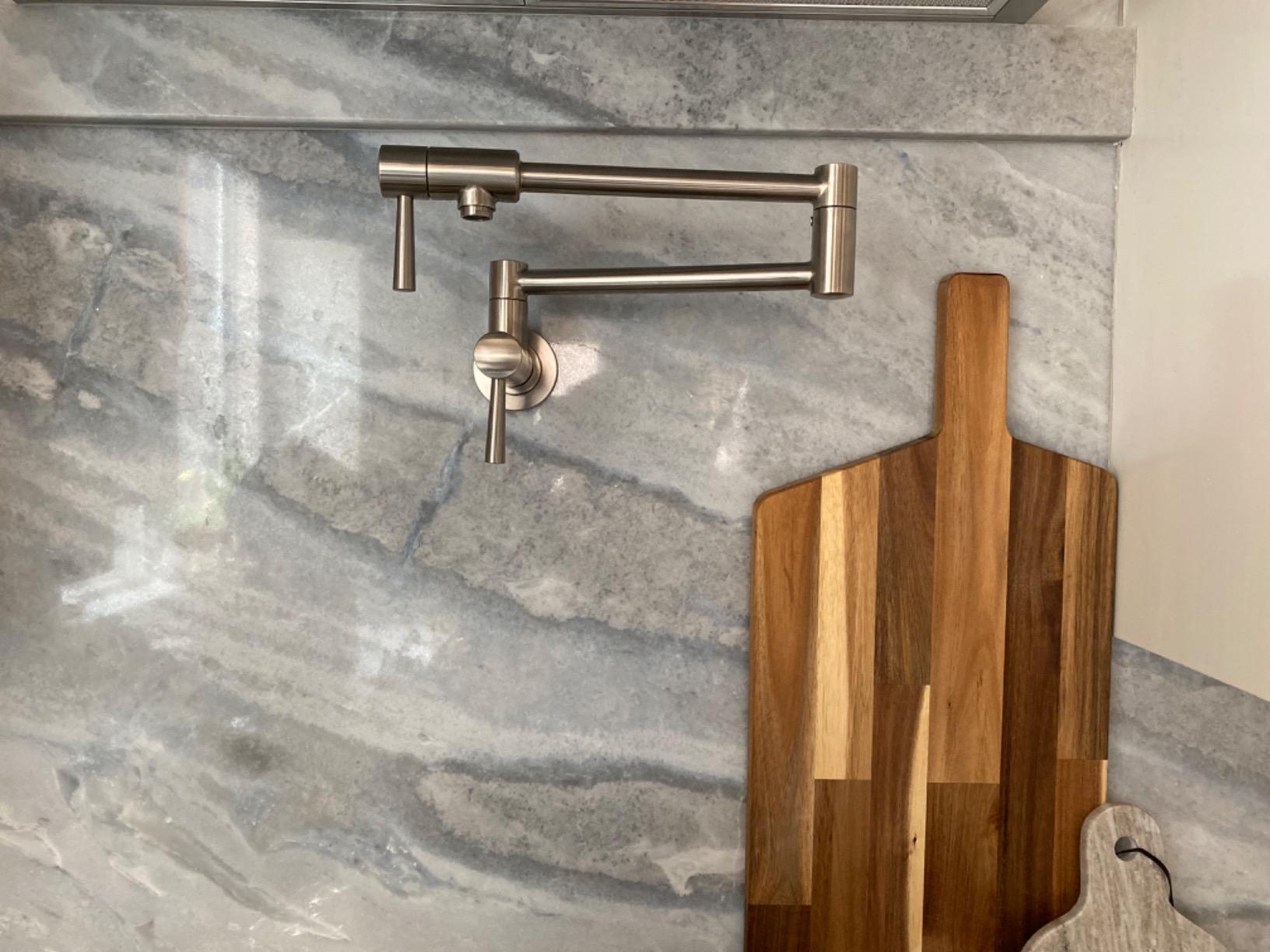SUMERAIN Brushed Gold Pot Filler Faucet Wall Mount | Kitchen Folding Faucet, Double Joint Swing Arms, Two Handle Design customer photo 1