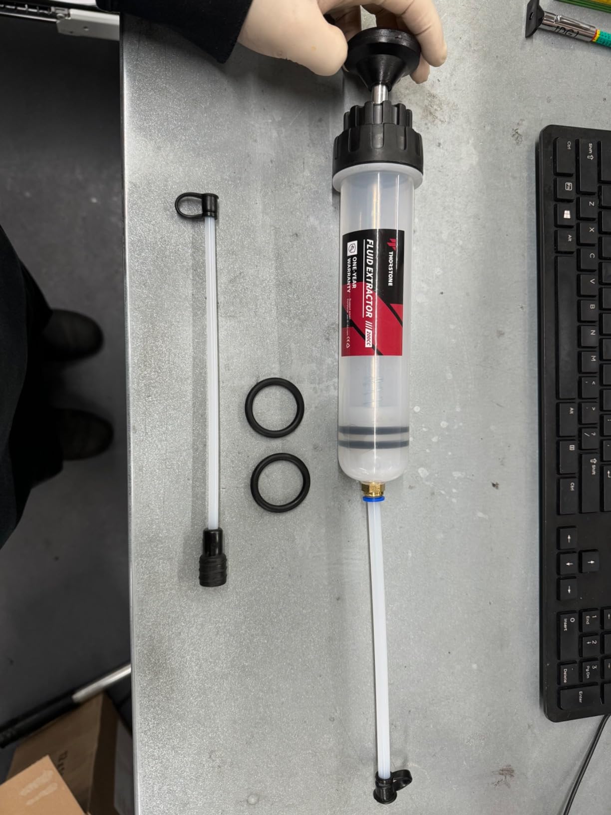 Thorstone 200cc Automotive Fluid Extractor Pump, Manual Oil Change Syringe with 2pcs 22cm PVC Suction Tubes customer photo 2