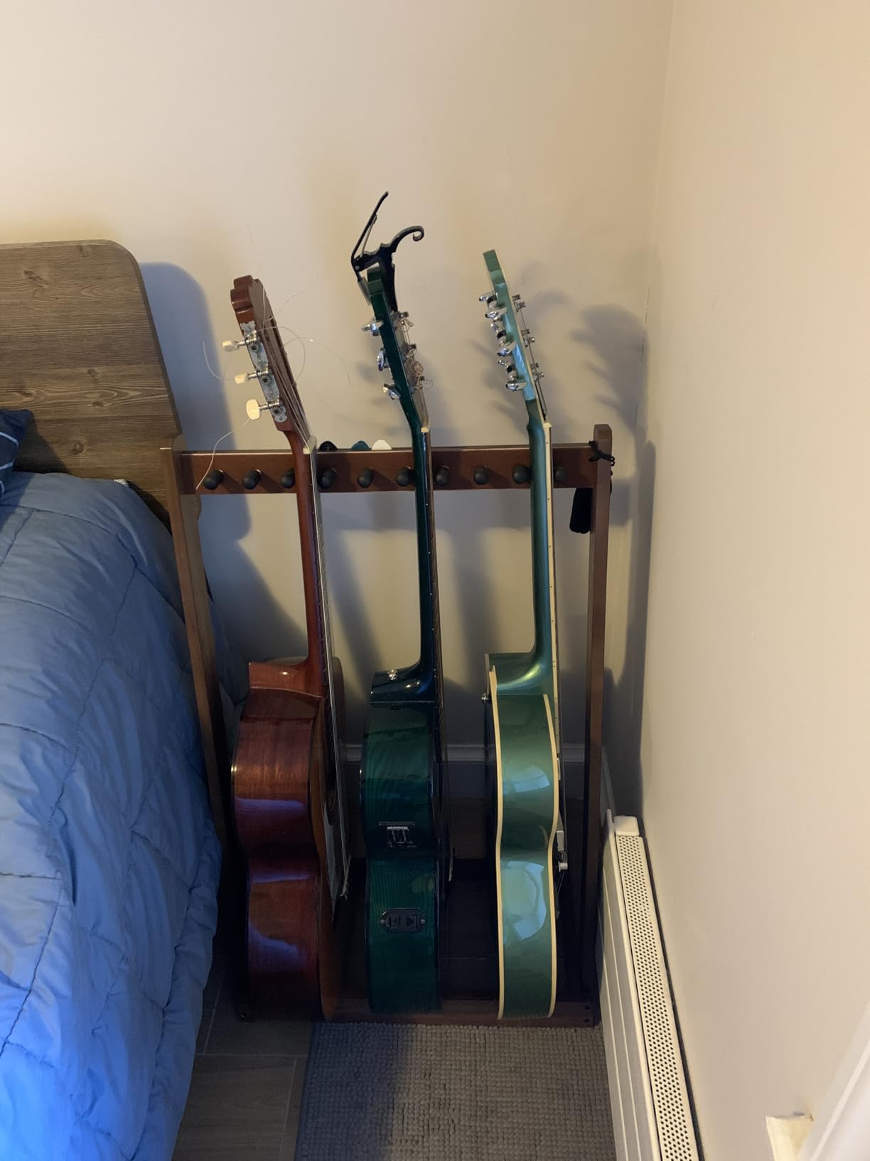 Multi Guitar Stand, Walnut Wood Guitar Rack for 3 Acoustic/5 Electric/Bass, Soft Felt Pad, Neck Holder, Floor Instrument Holder, Space Saving, for Home Studio Display customer photo 2