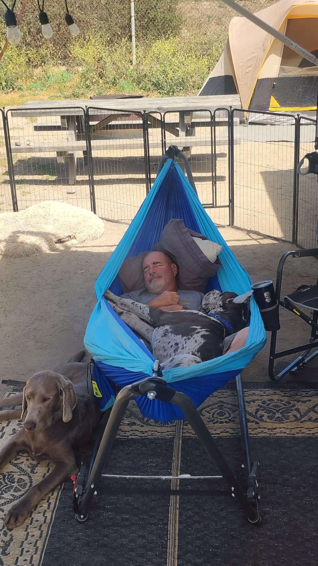 Durable Hammock 400 lb Capacity, Nylon Camping Hammock Chair - Double or Single Sizes w/Tree Straps and Attached Carry Bag - Portable for Travel/Backpacking/Beach/Backyard (Medium, Blue & Light Blue) customer photo 1