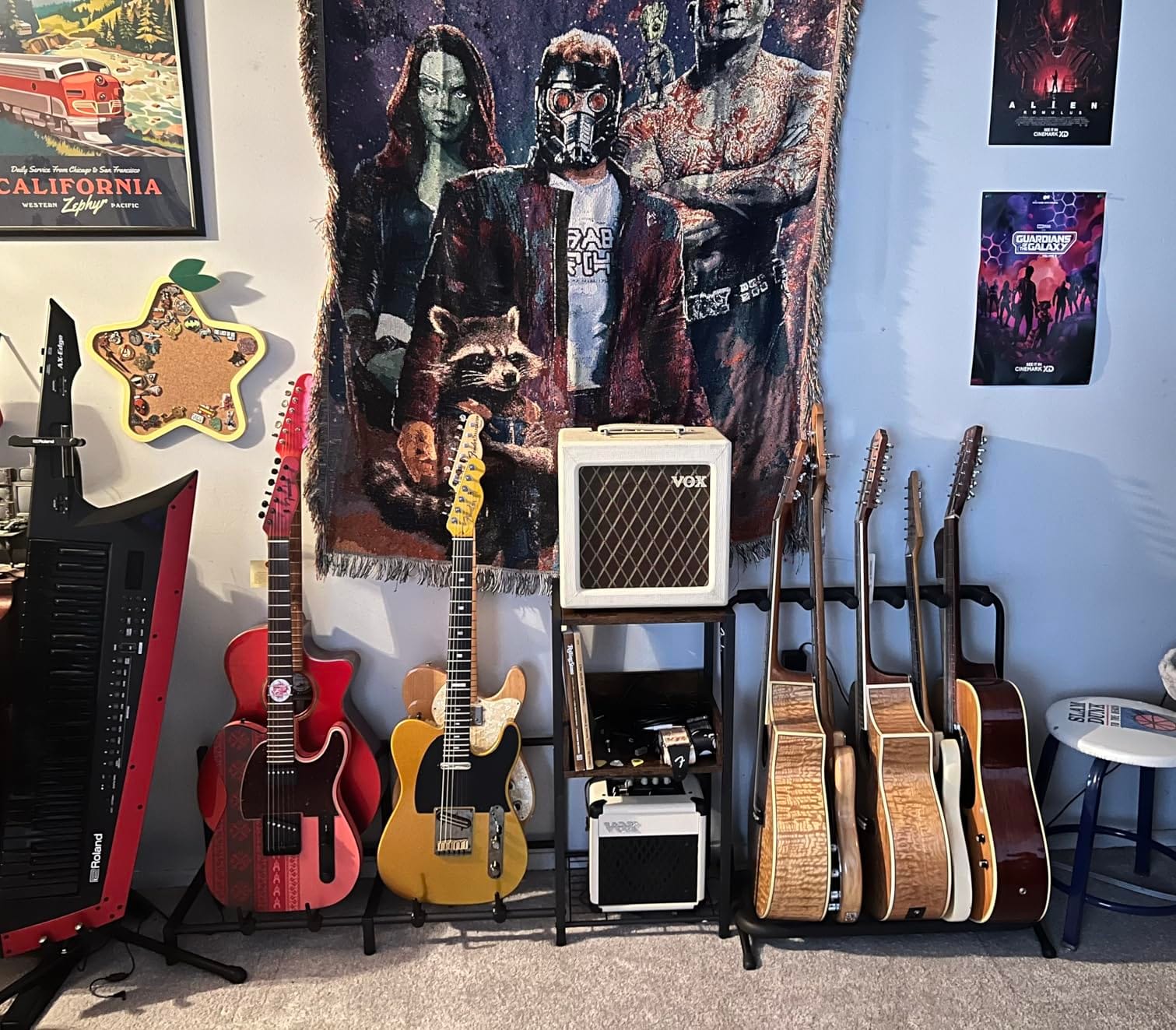Bikoney Guitar Stand Floor for Multiple Guitars with Amp Stand - Guitar Rack for 4 Adjustable Guitar Holder, Vinyl Storage Shelf & Record Player Table, Fit Acoustic, Electric, Bass, Ukulele customer photo 1